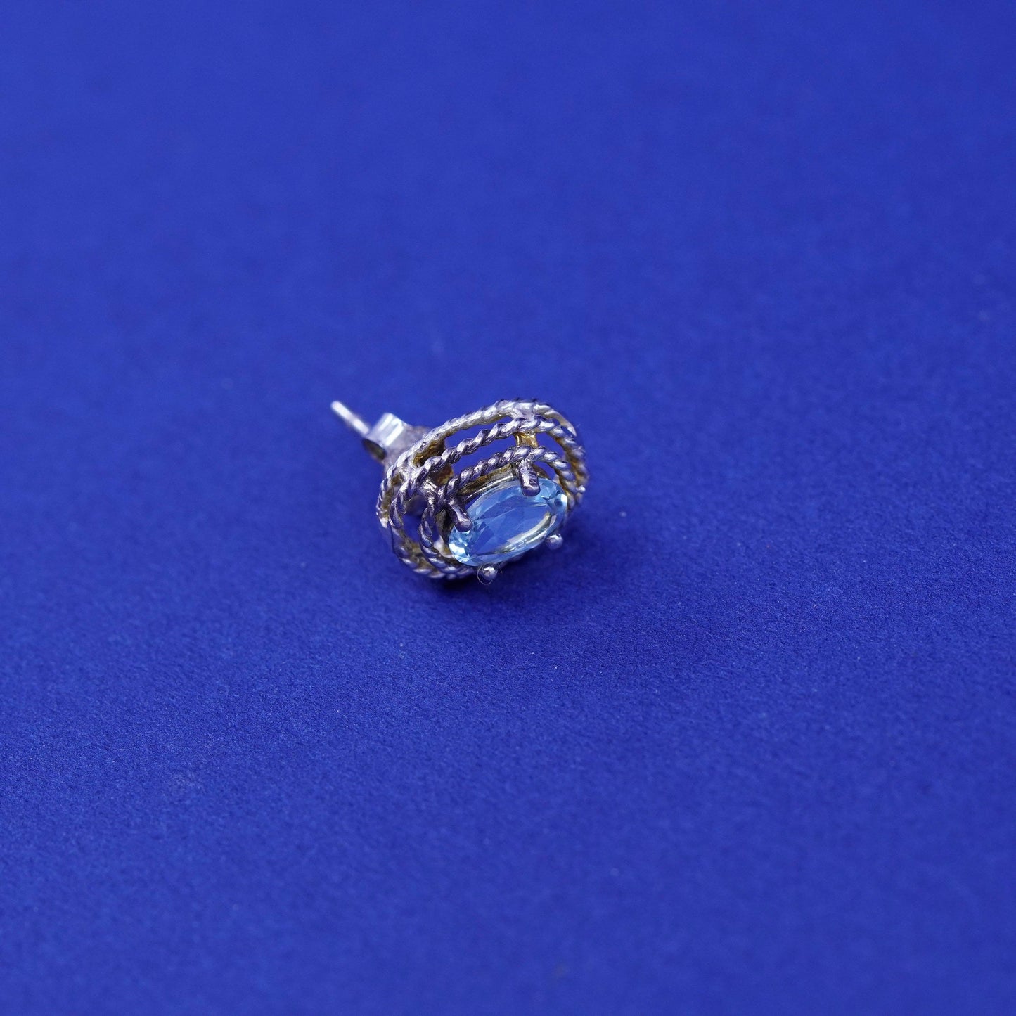 Vintage Sterling silver handmade earrings, 925 studs with topaz