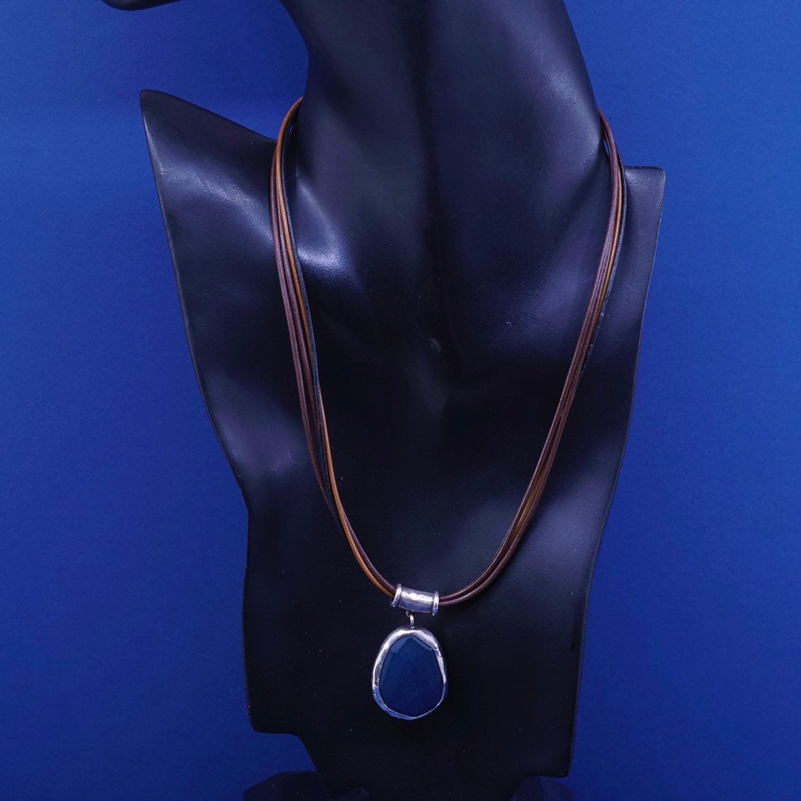18” sterling 925 Silver necklace, Silpada N1783 Blue Jade on Leather chain
