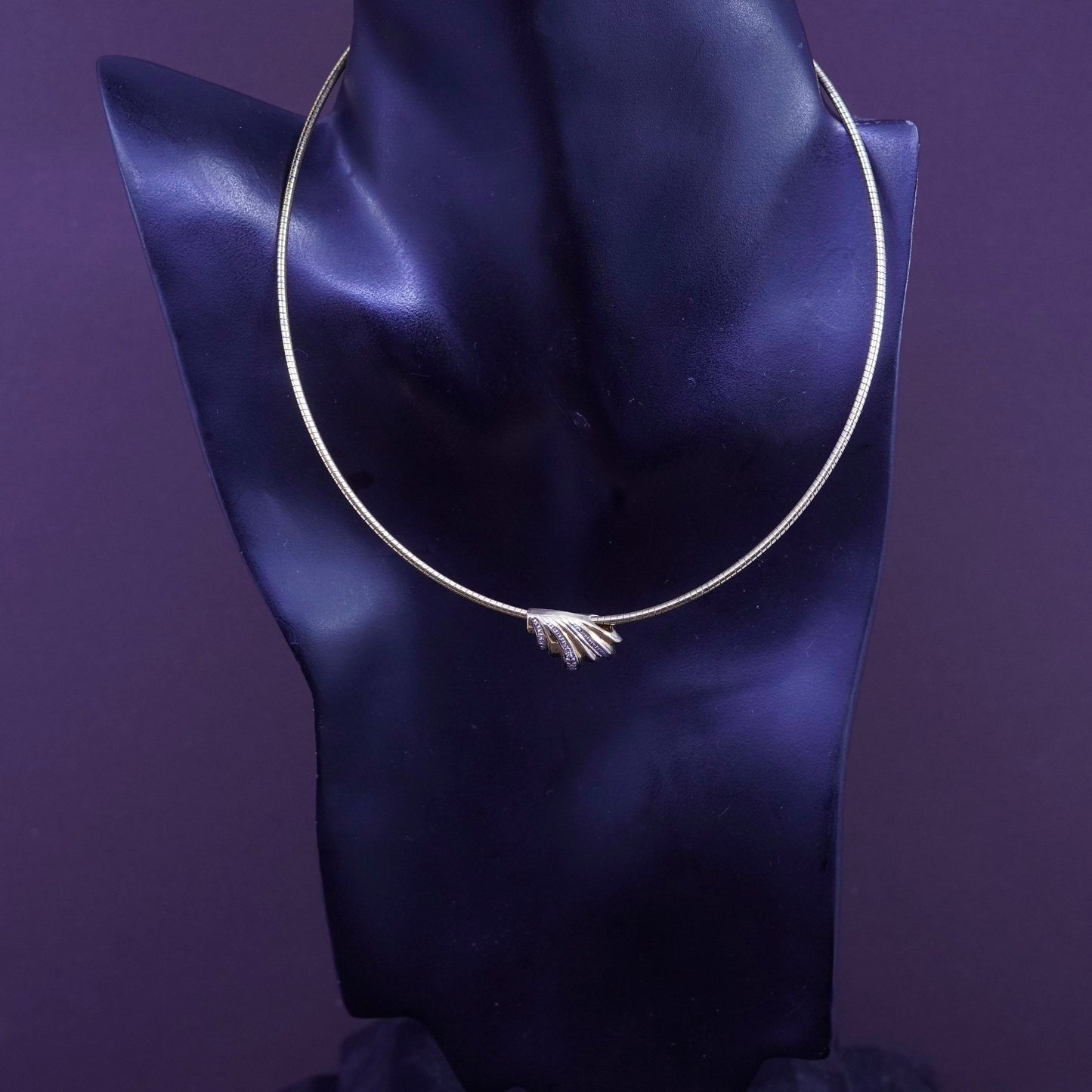 17”, vintage vermeil gold over sterling silver bold snake chain pendant diamond