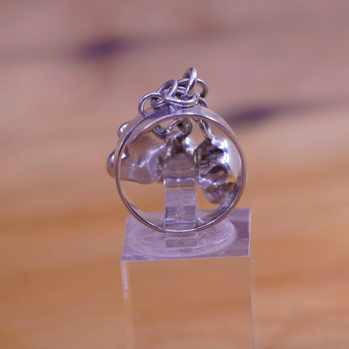 Size 7.25, vintage Sterling 925 silver handmade ring w/ heart star bead charms