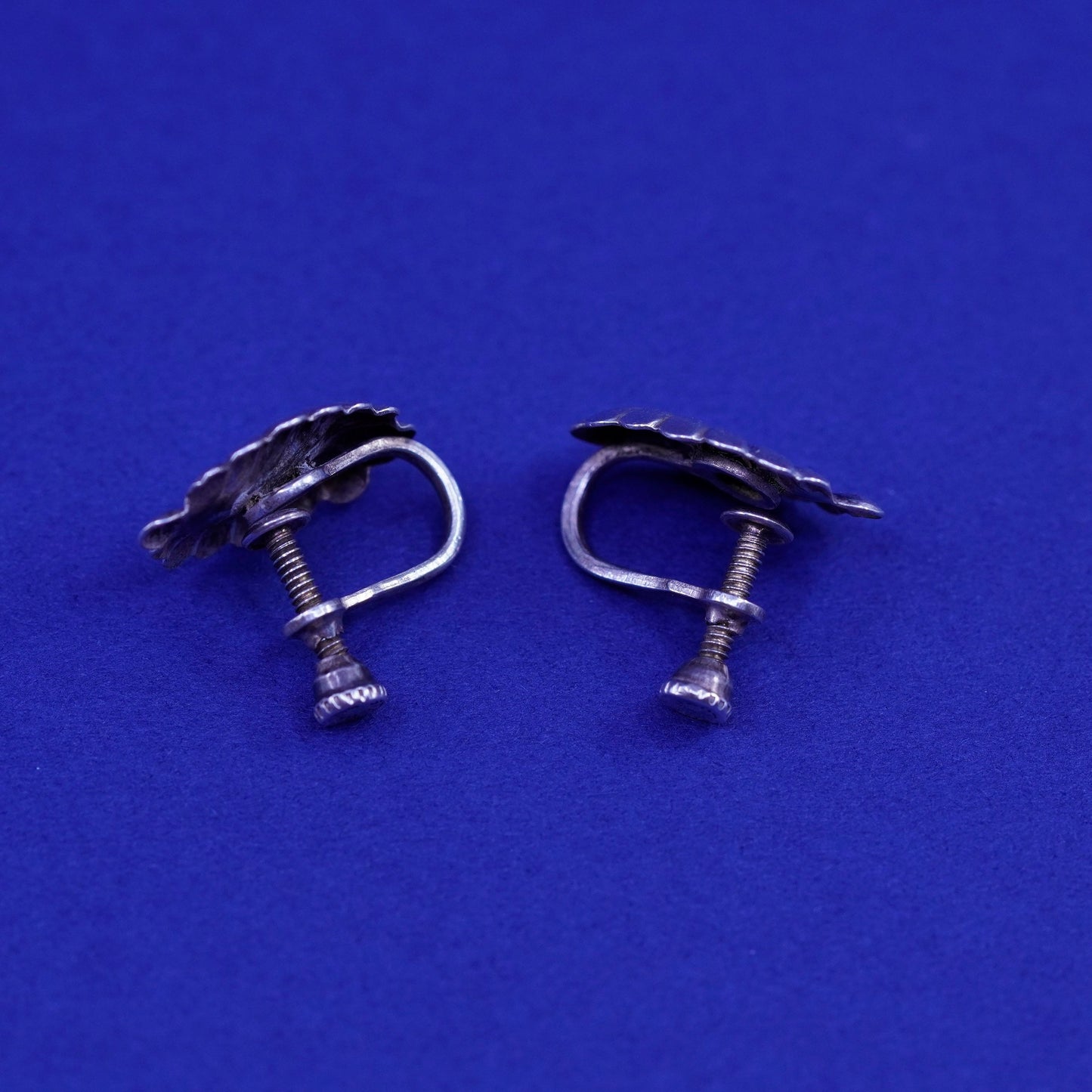 Vintage Sterling silver handmade earrings, 925 screw back leaf