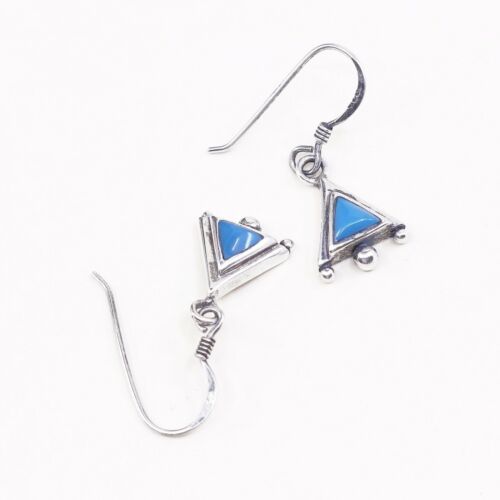 Vtg handmade Sterling Silver earrings, Southwestern 925 Turquoise Dangles