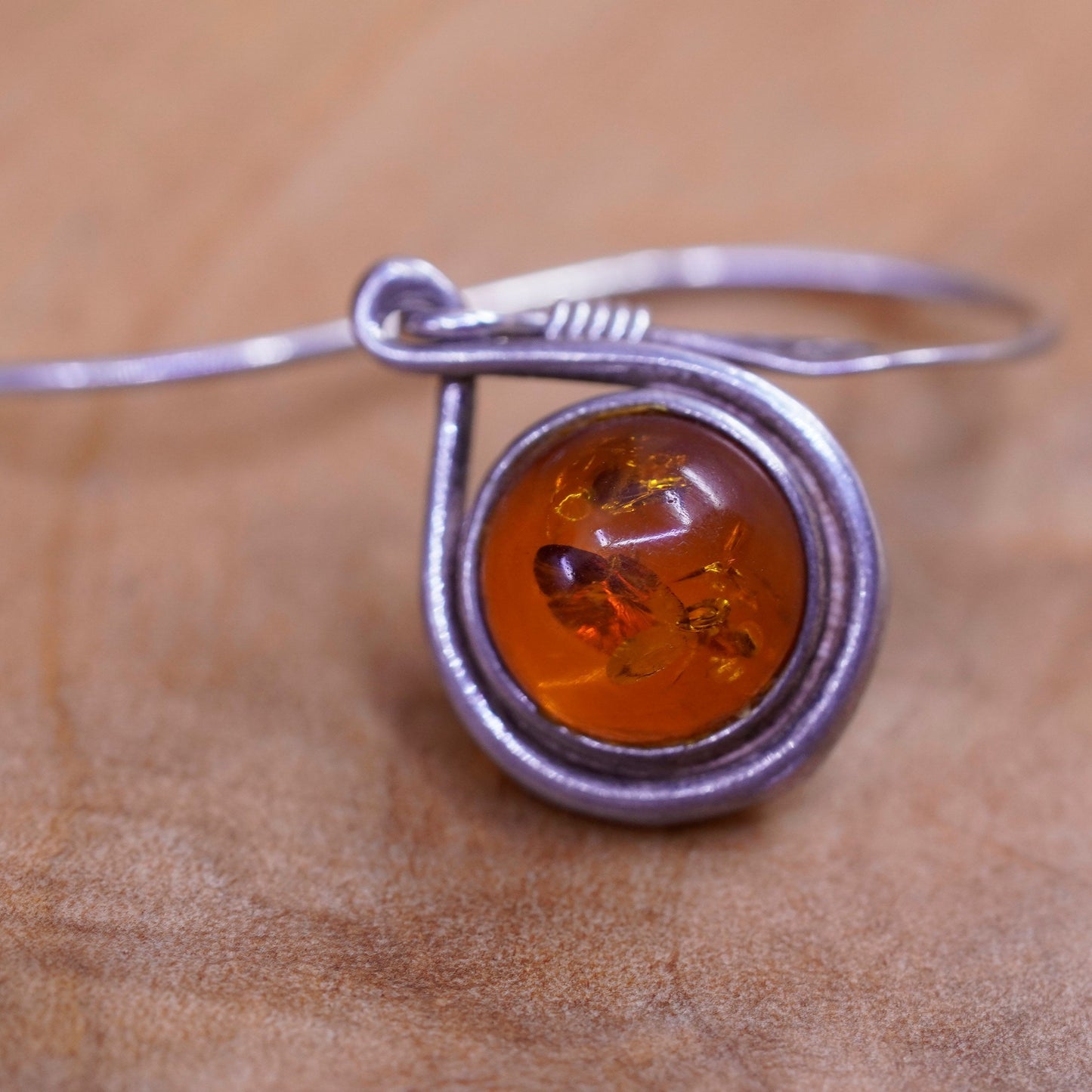 Vintage Sterling 925 silver handmade earrings with Amber bead