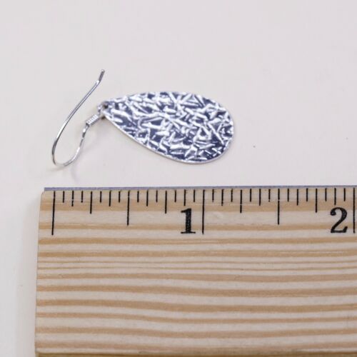 vtg Modernist Hammered Sterling Silver Teardrop Dangles Earrings, Stamped 925