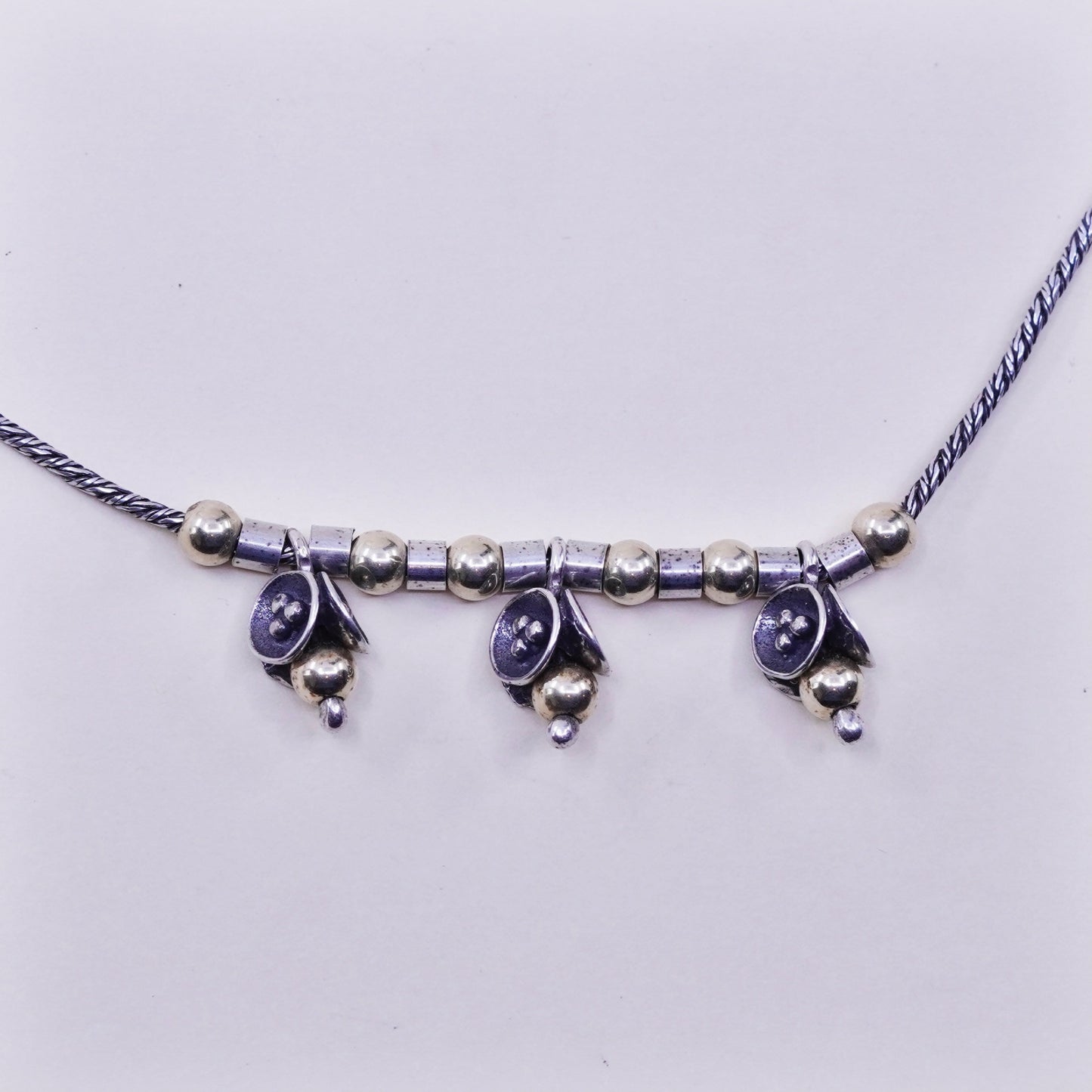 18”, vtg Italy Sterling 925 Silver snake chain necklace 14k Yellow Gold beads