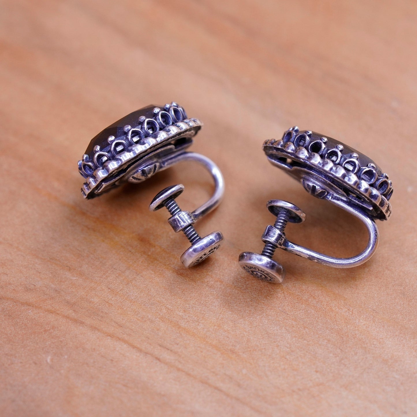 Vintage danecraft Sterling silver handmade earrings, 925 screw back hematite