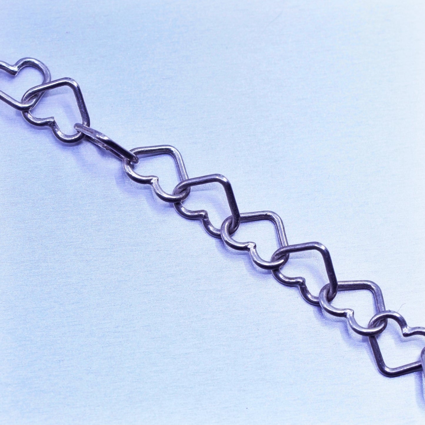 6.5”, vintage Sterling 925 silver handmade bracelet, heart chain