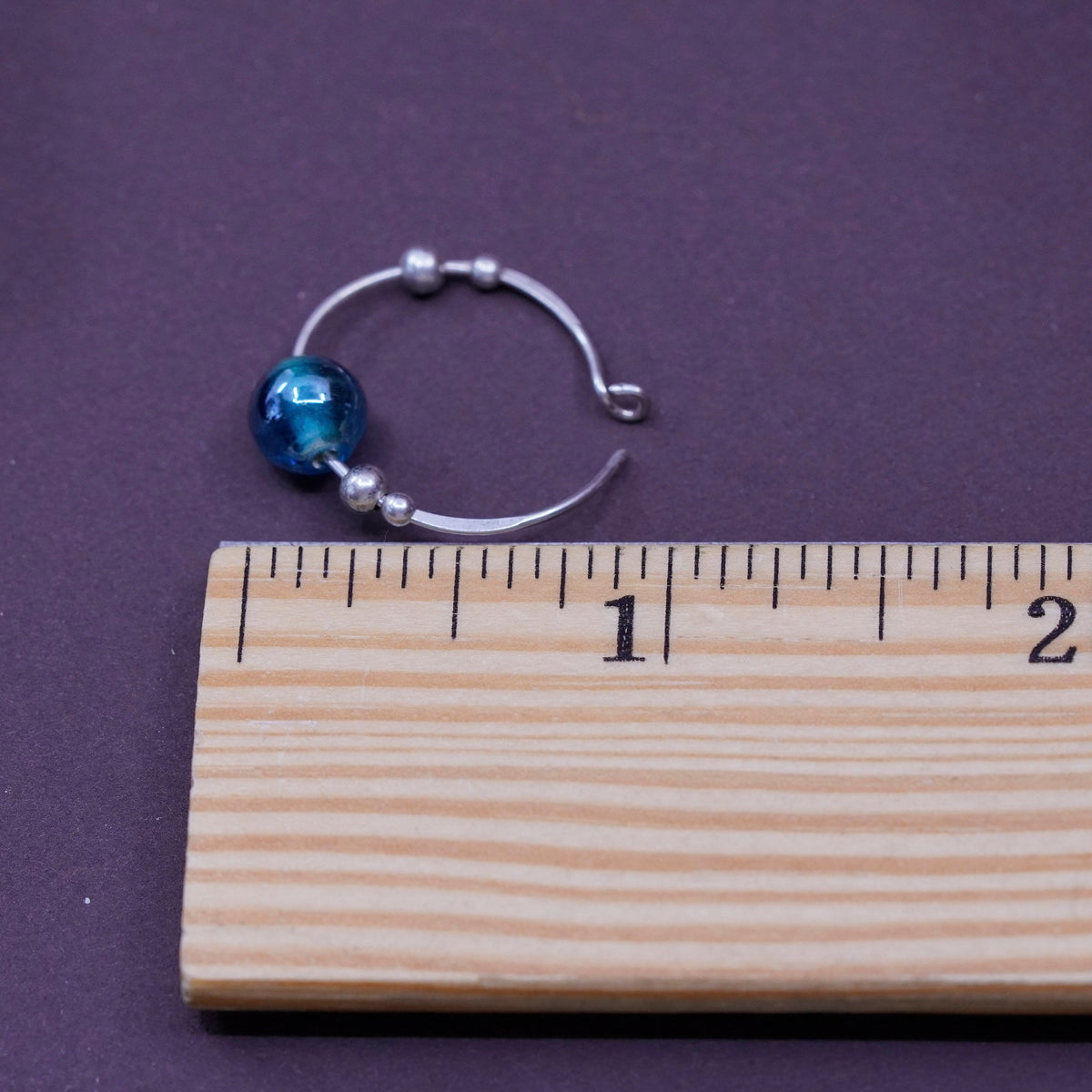 Vintage Sterling silver handmade earrings, 925 hoops with blue glass beads