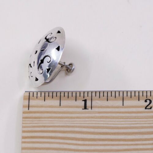 Vtg Sterling 925 Silver Handmade Screw Back Earrings Embossed Swirl Cut Out