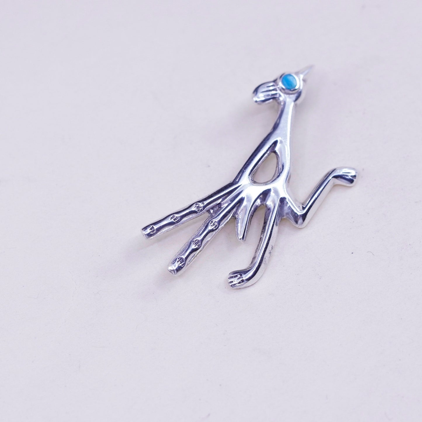 Navajo sterling silver handmade brooch, 925 roadrunner bird pin turquoise