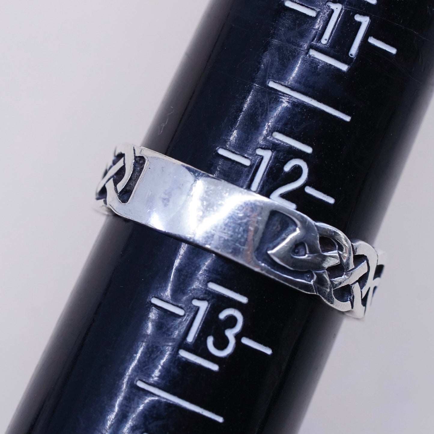 Size 12.25, vtg A8 Sterling 925 silver handmade ring band with woven texture