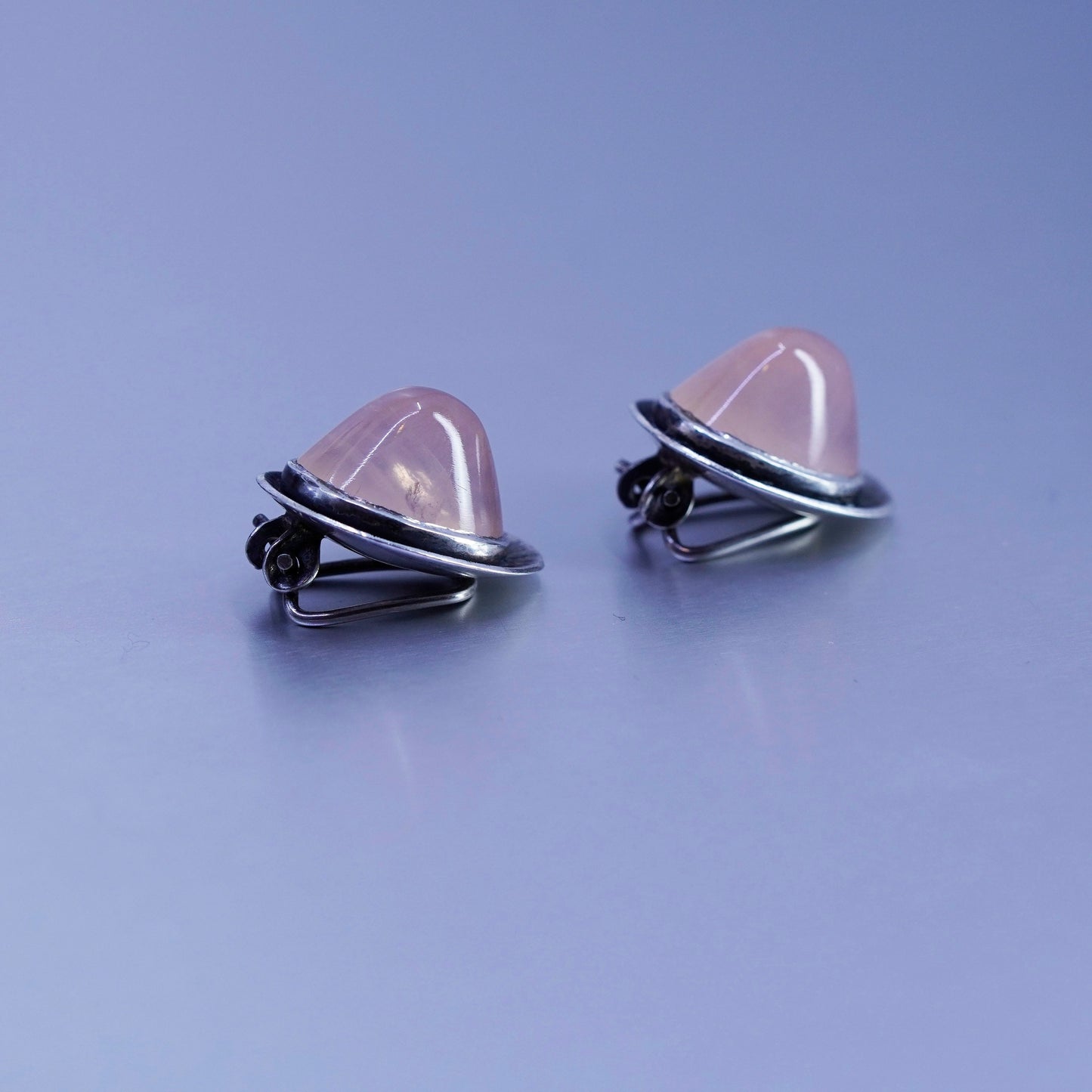 Native Wilbur Wauneka Navajo Sterling 925 silver earrings, clip on rose quartz