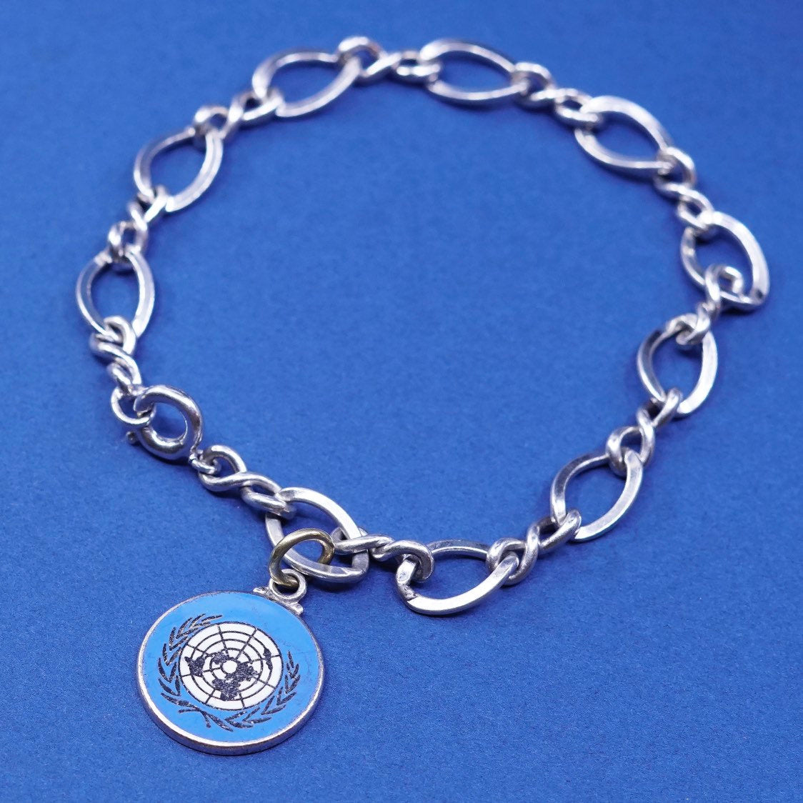 6.75", 8mm, vtg handmade Sterling silver twisted figaro bracelet, 925 chain tag