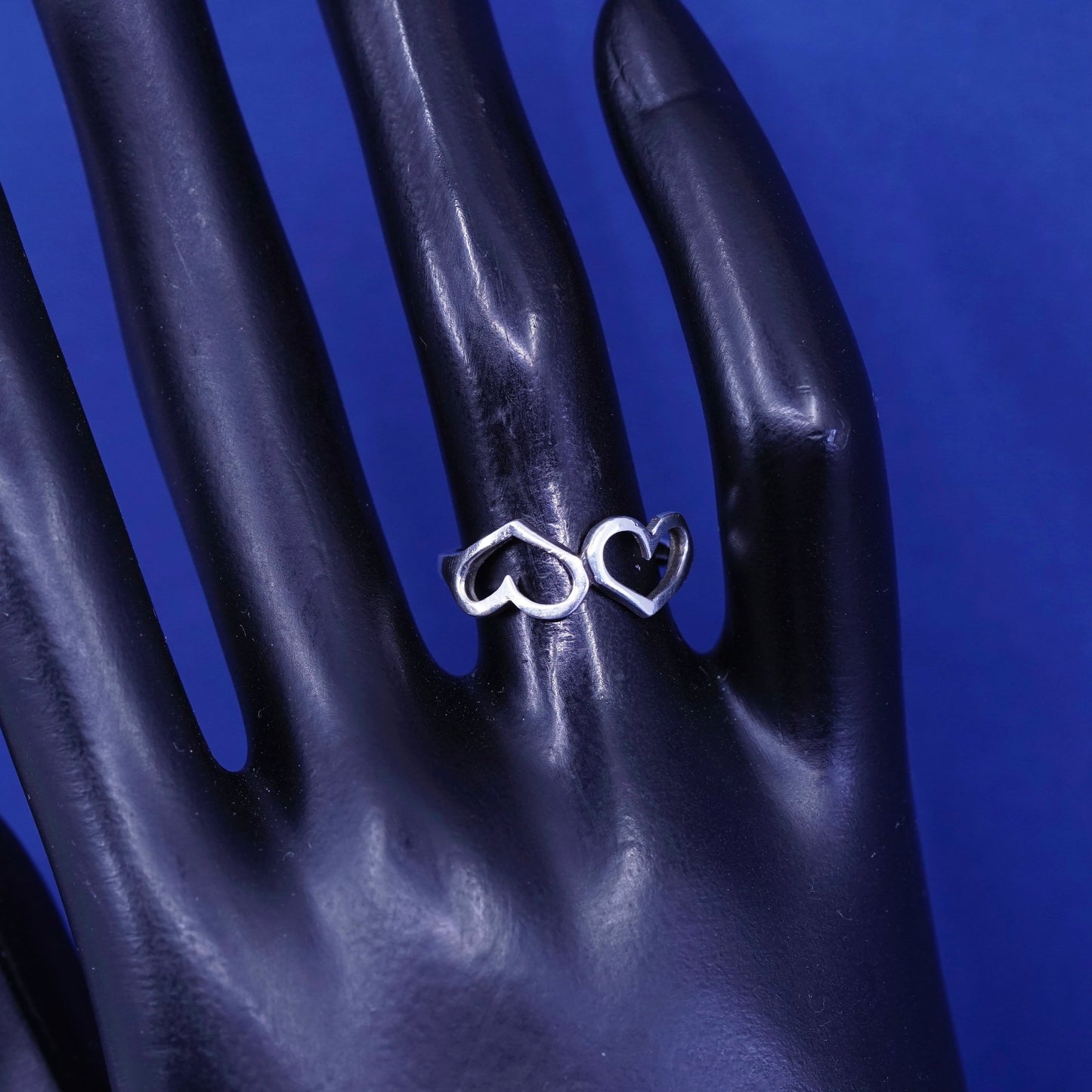 Size 5, vintage sterling silver handmade ring, 925 double heart band
