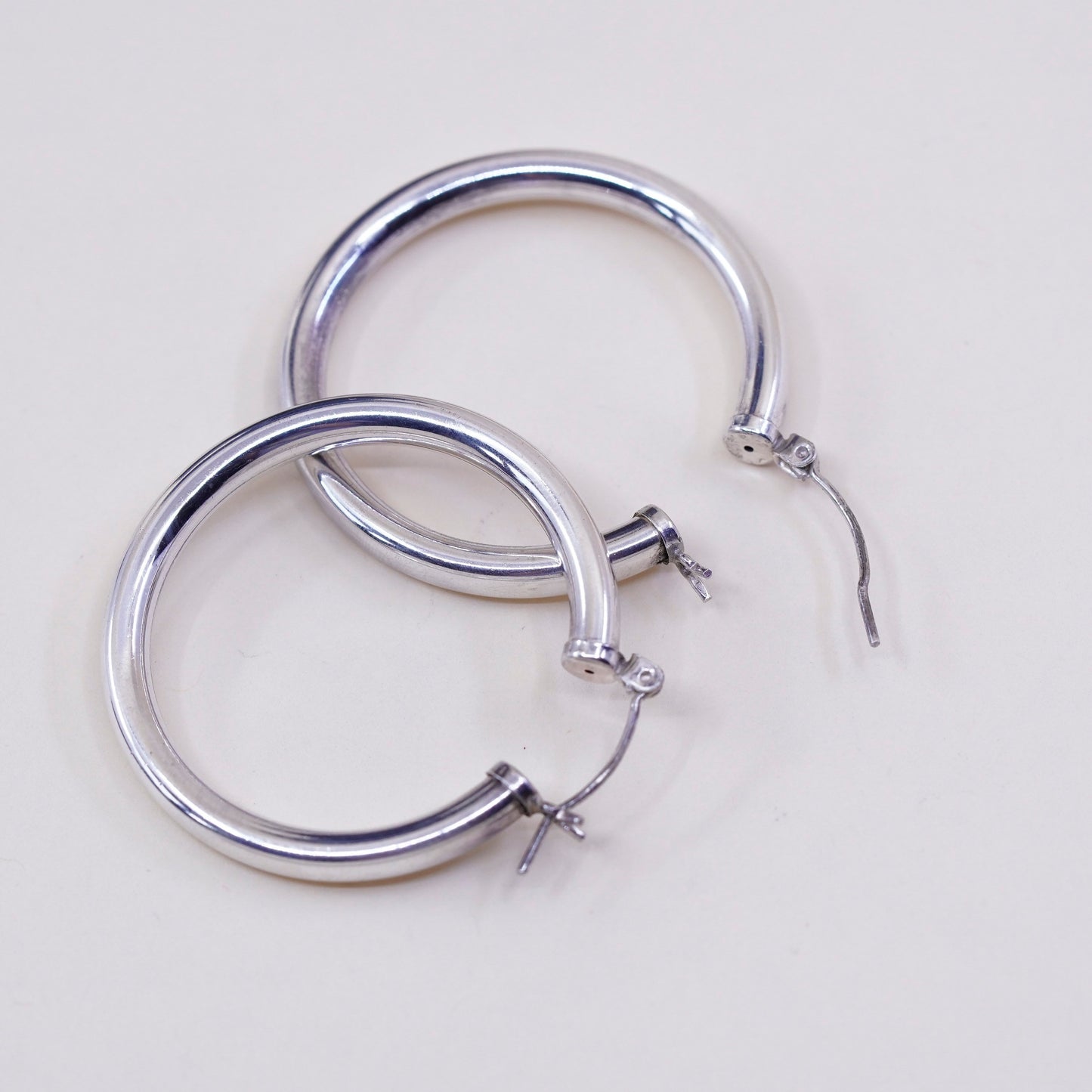 1.25”, Vintage sterling silver loop earrings, minimalist primitive hoops