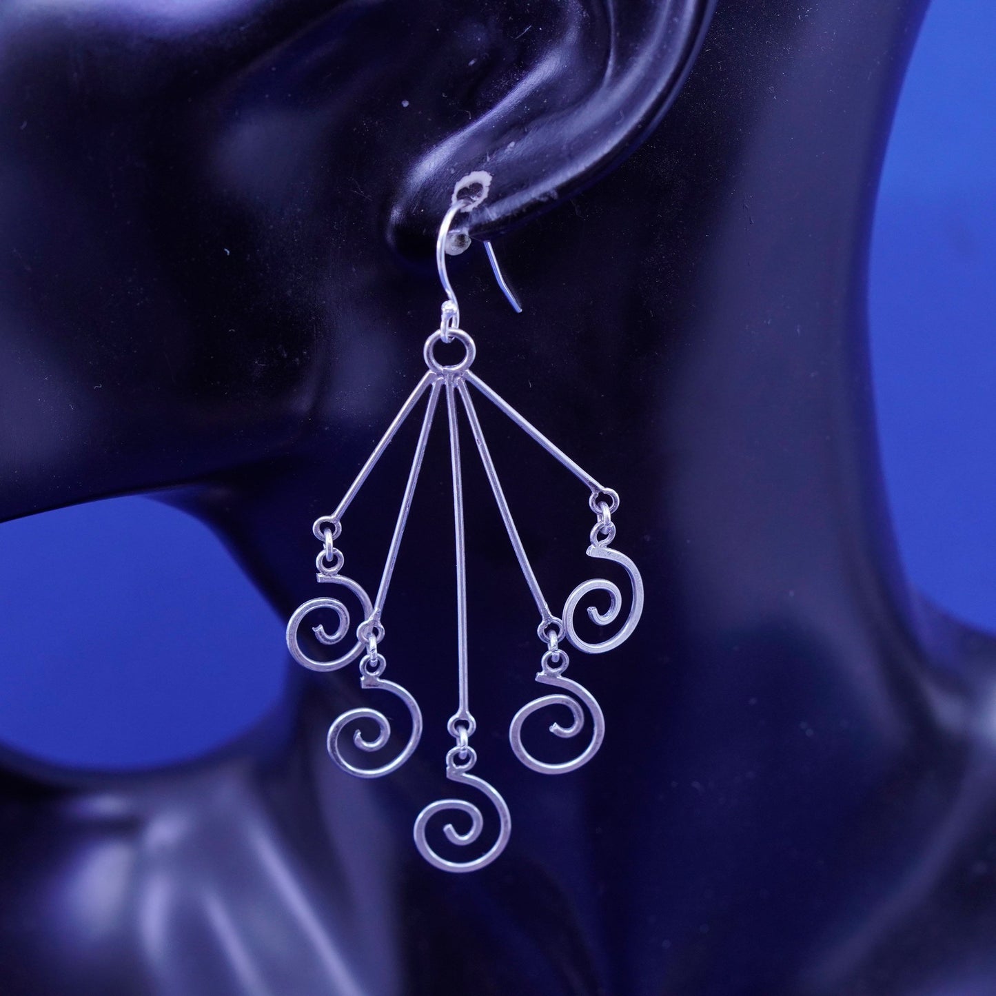 Vintage Sterling Silver handmade Earrings. 925 swirl dangles