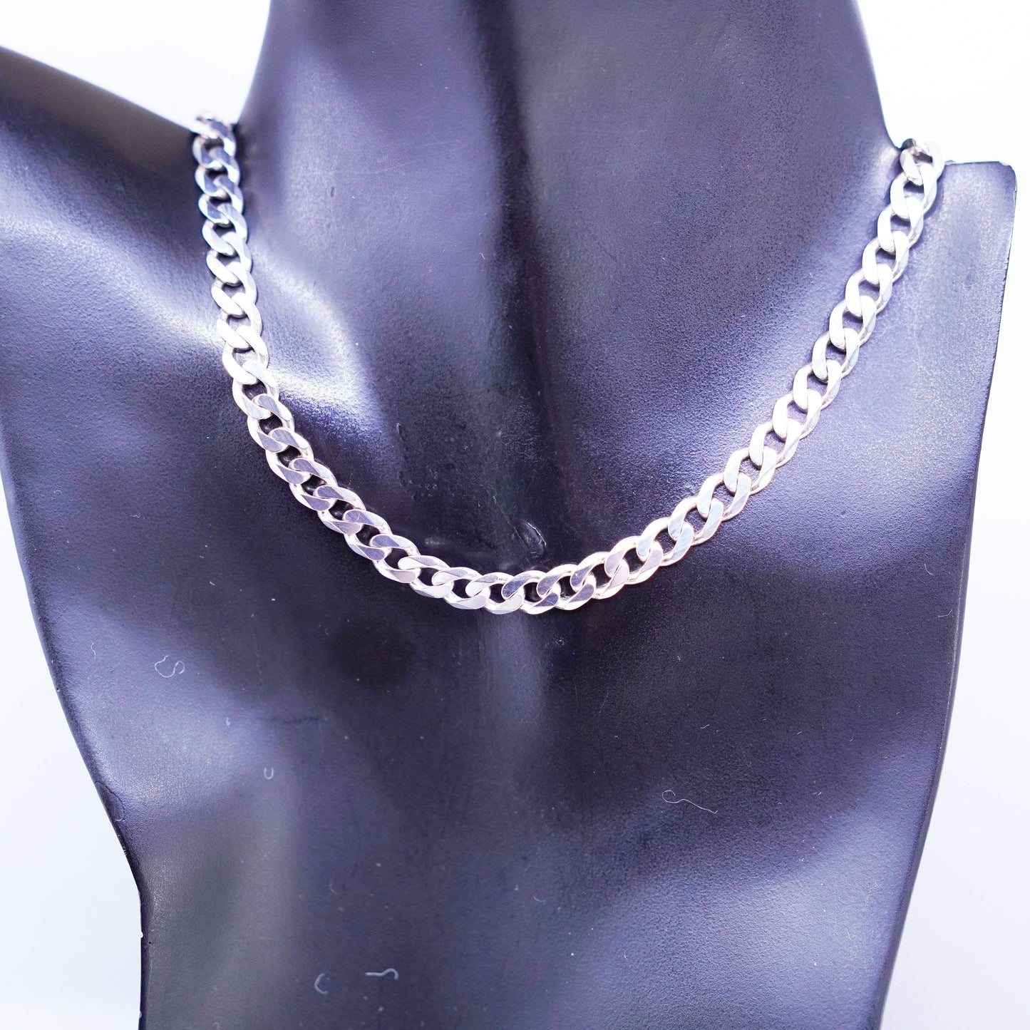20” 7mm, vintage Italy Sterling 925 silver flatten curb chain necklace