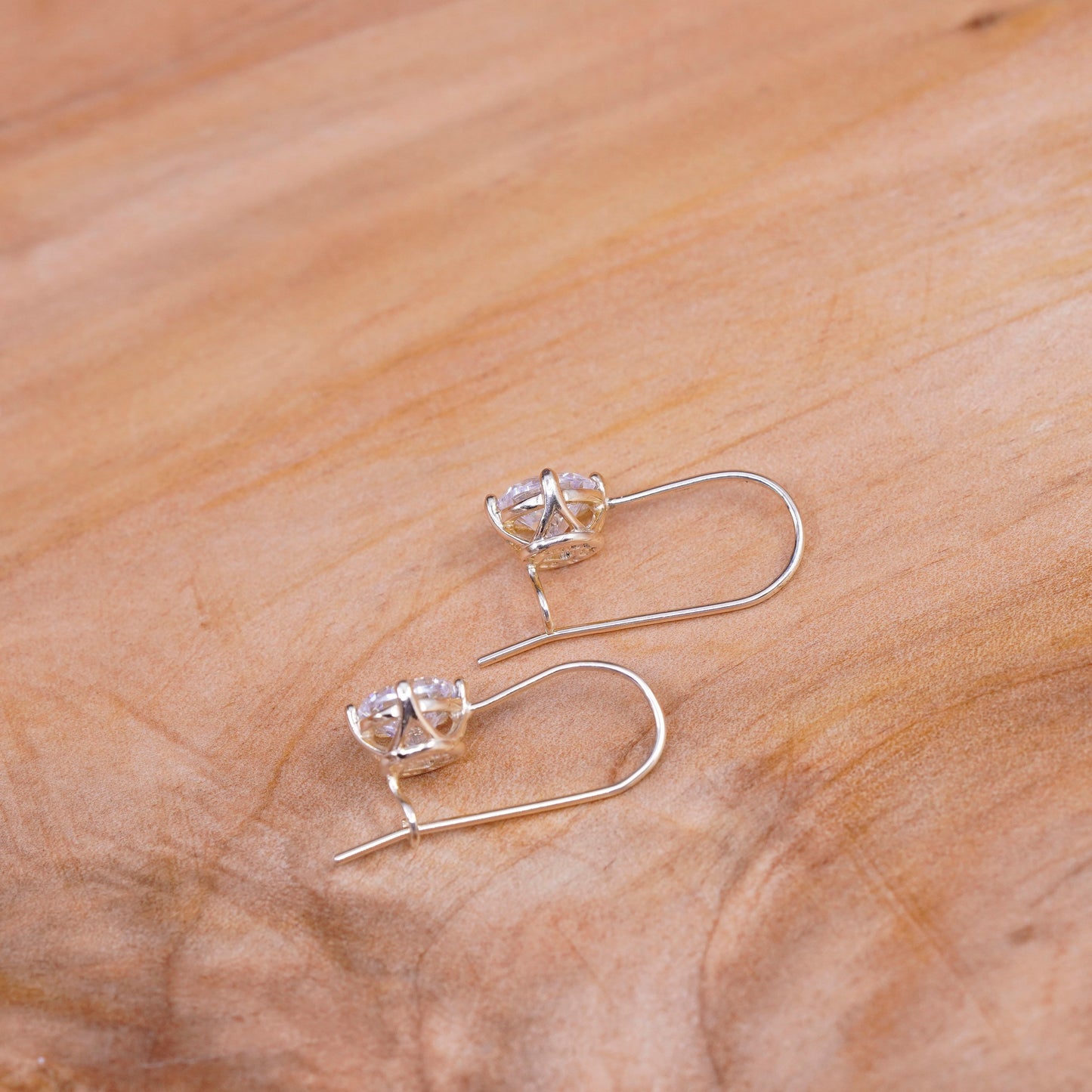 Vintage Vermeil gold over Sterling silver earrings, 925 hooks with heart Cz