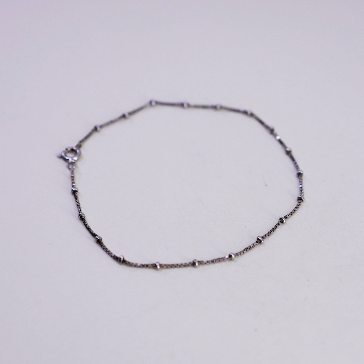 8.75”, Vintage sterling silver bracelet, fine 925 box chain with beads