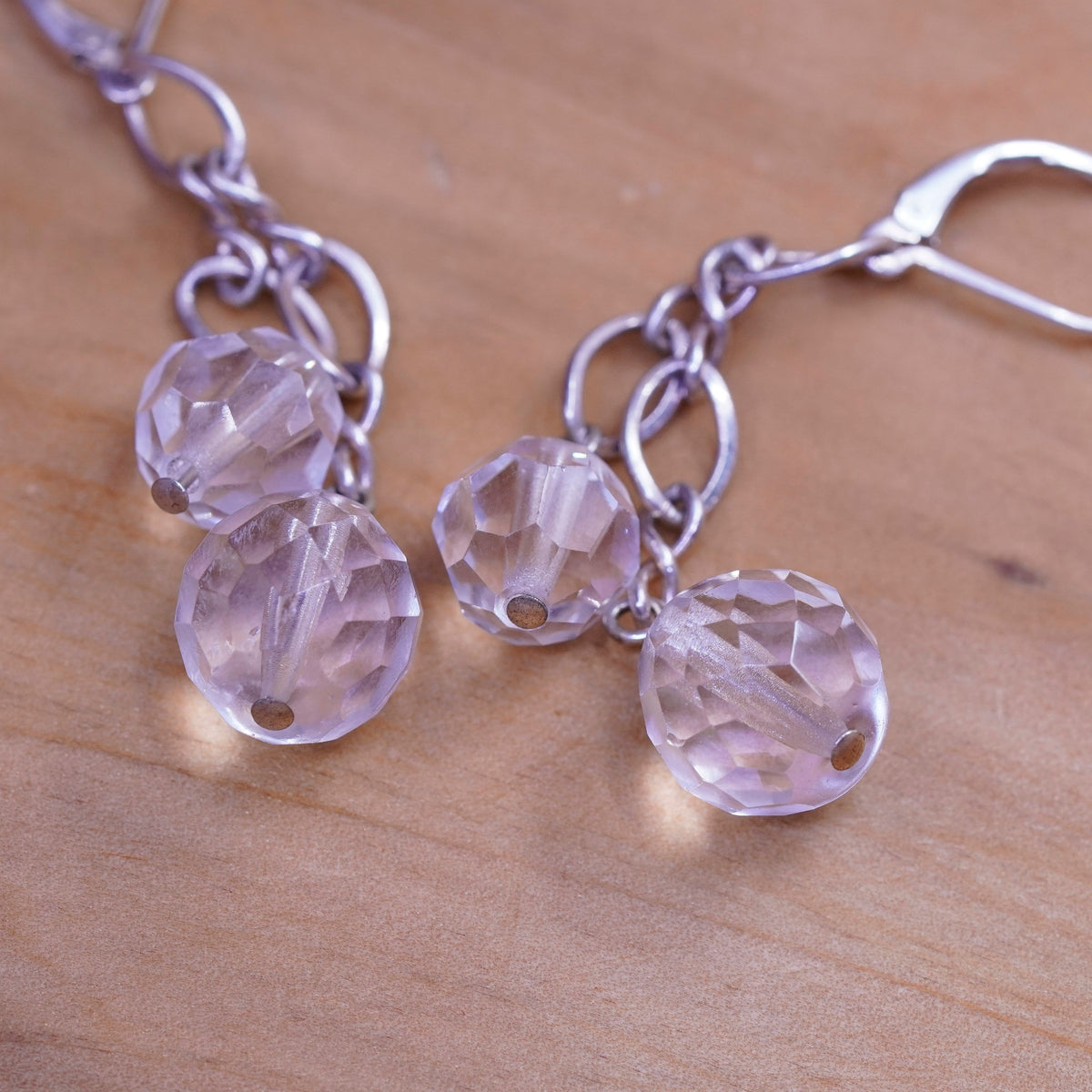 Vintage Sterling silver handmade earrings, hammered 925 Swarovski beads