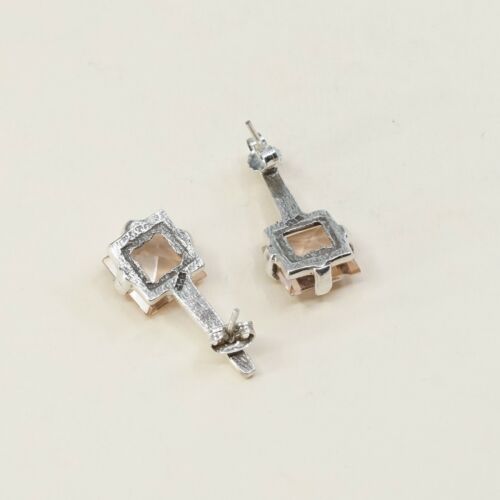 Vintage Modern Sterling Silver Handmade Earrings, 925 Silver Studs W/ Citrine