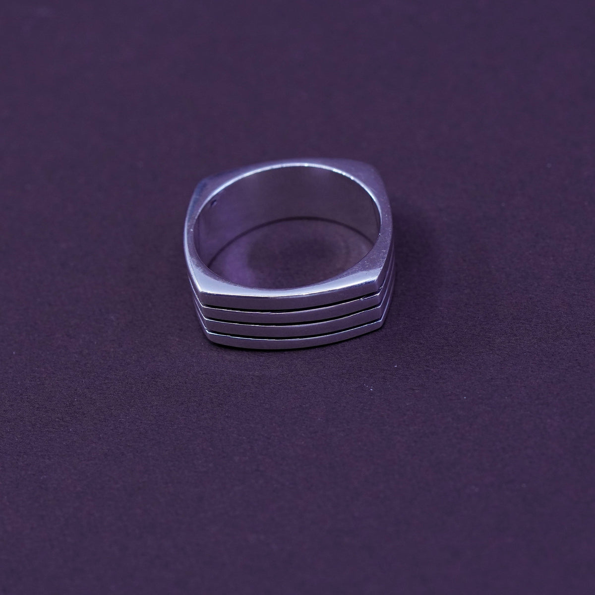 Size 11, Sterling silver handmade square ring, 925 ribbed band, modernist