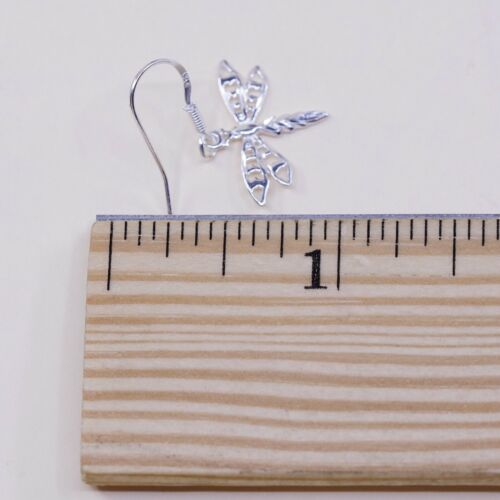 Vtg 925 Sterling Silver Handmade Filigree Dragonfly Earrings, Stamped 925