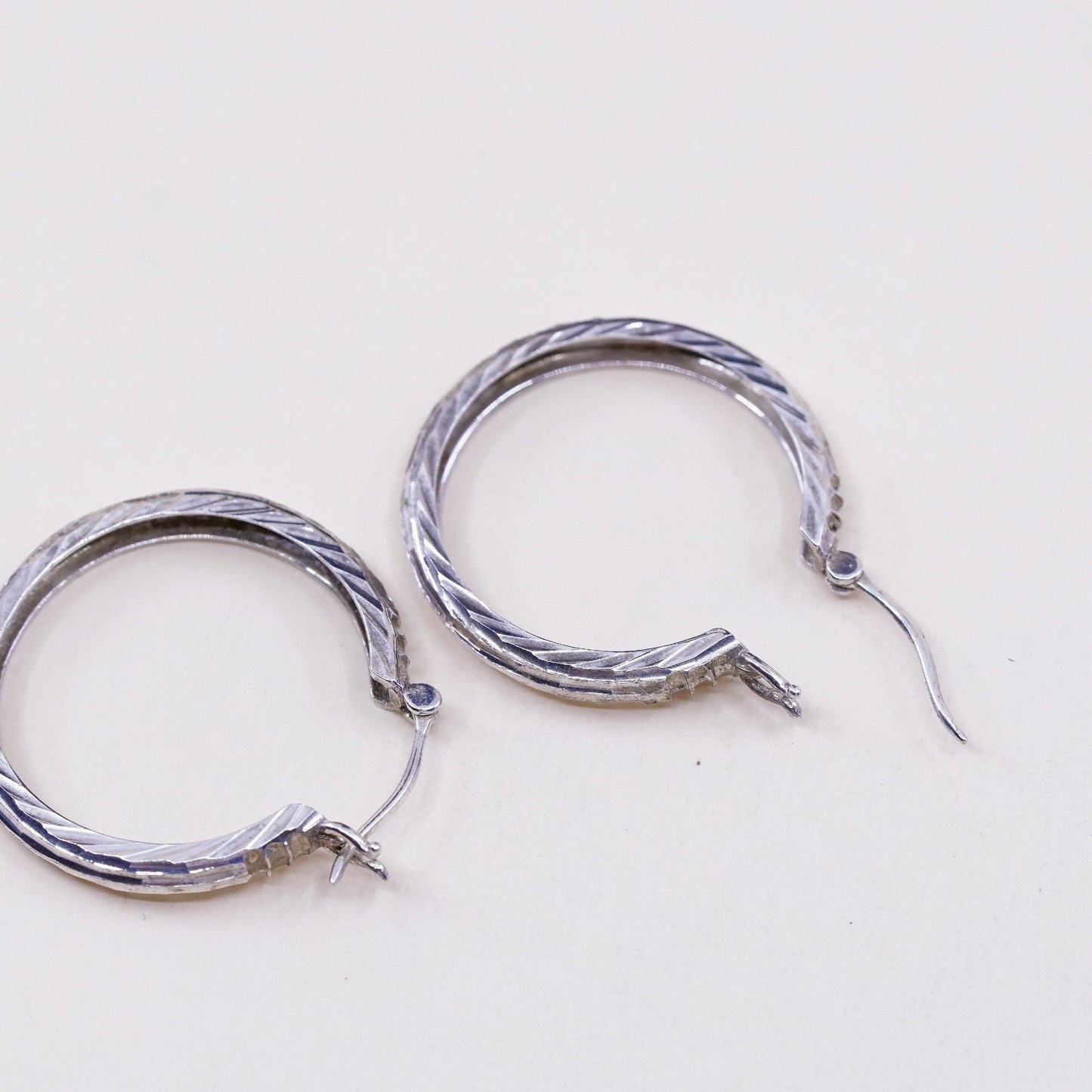 1.25”, VTG sterling silver loop earrings, textured minimalist primitive hoops