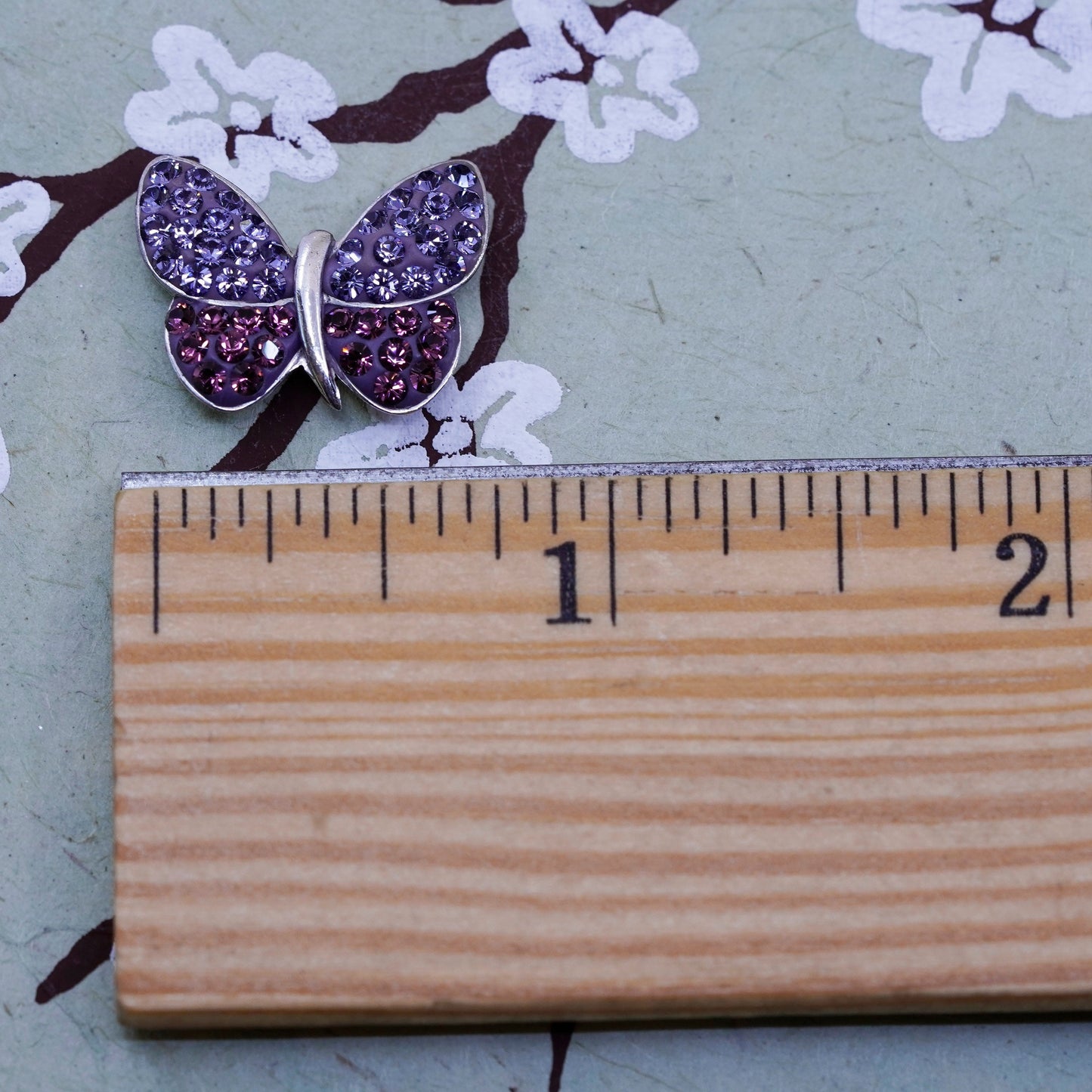 Vintage Sterling 925 silver handmade pendant cluster purple crystal butterfly