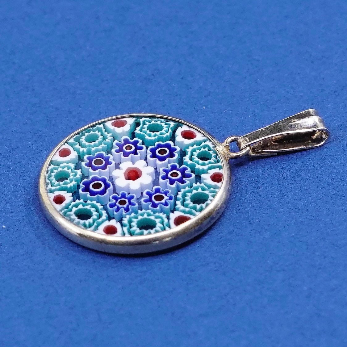 vtg italy gold over handmade sterling silver tag, 925 pendant w/ murano glass