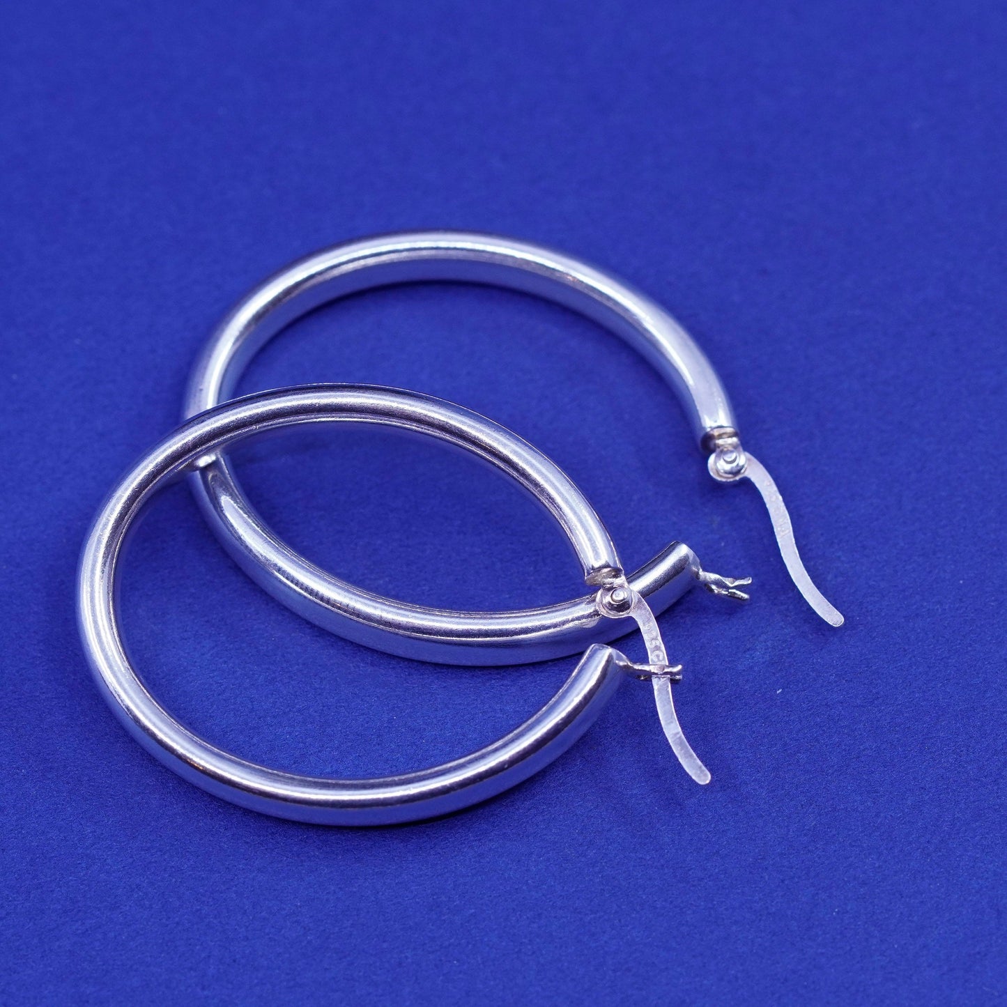 1.5”, vintage Sterling silver handmade hoop earrings, bold 925 huggie