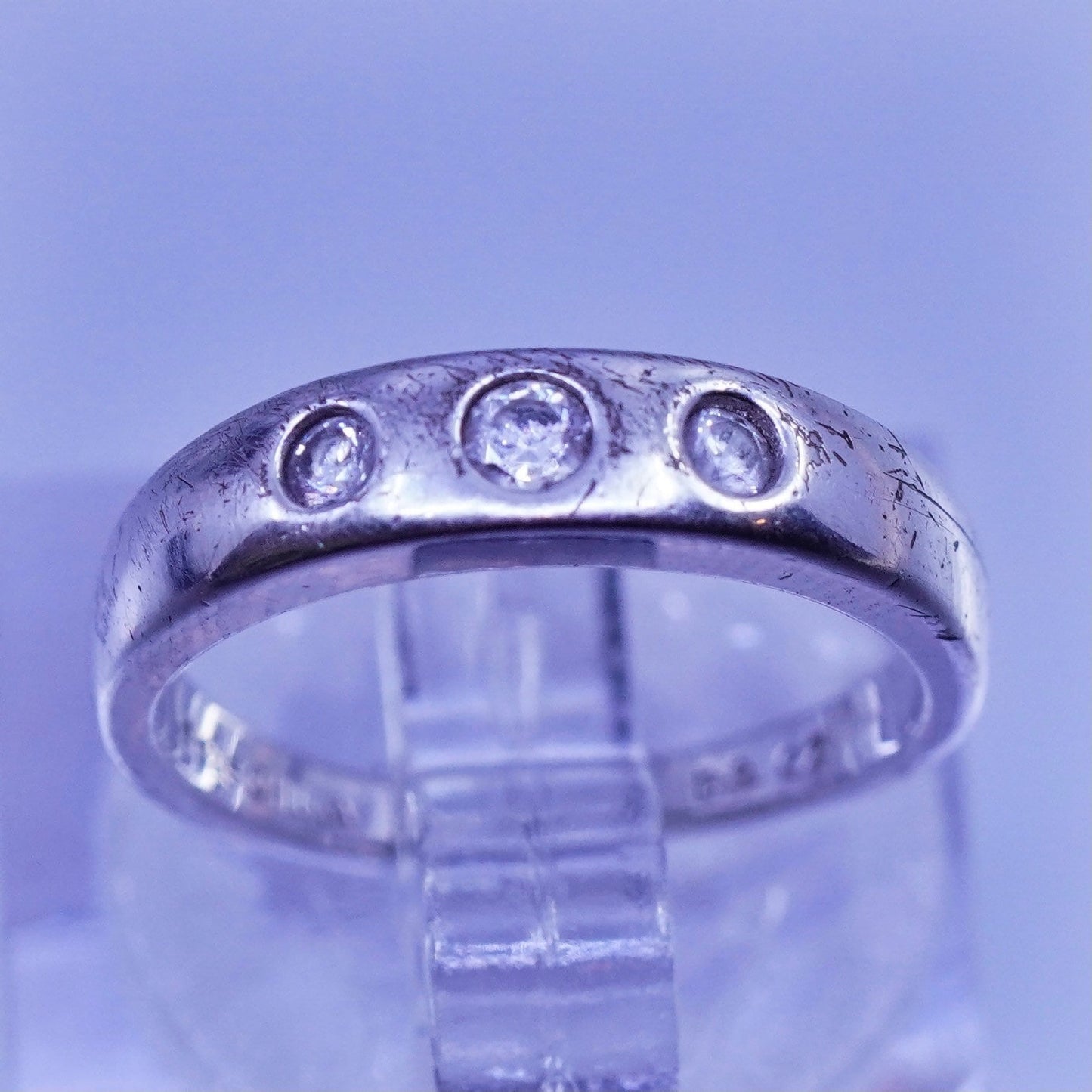 Size 3.25, vintage Sterling 925 silver handmade engagement ring with Cz