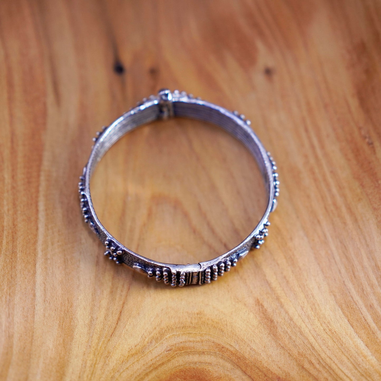 6.25”, Vintage MK Sterling silver handmade bracelet, 925 textured bangle