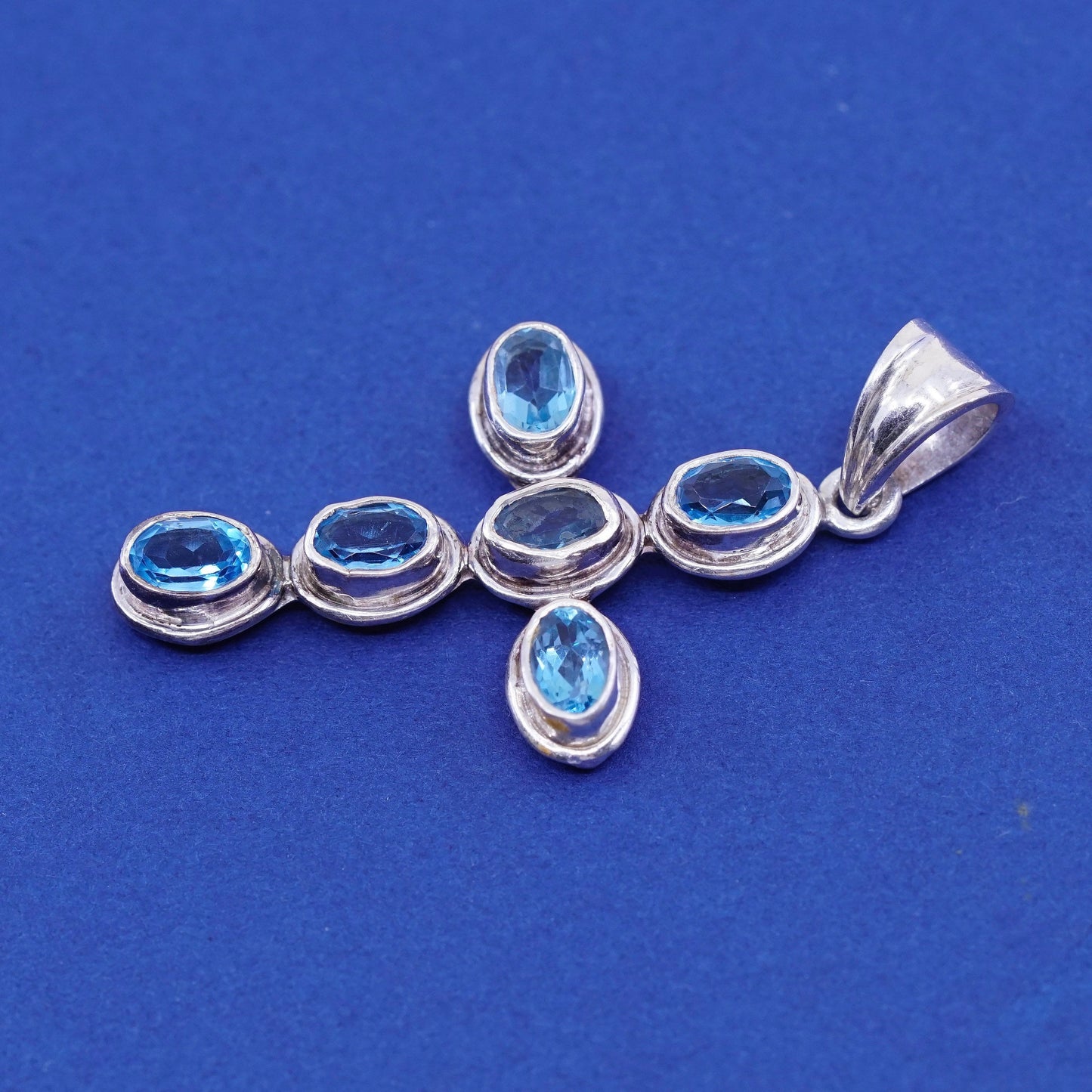 Vintage solid Sterling silver handmade pendant, 925 cross with topaz
