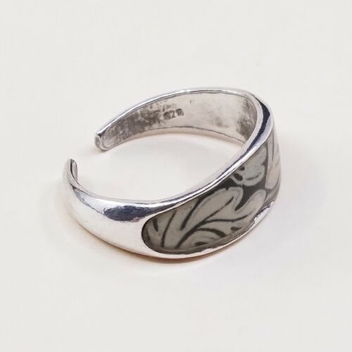 Size 4, Vtg Sterling Silver Handmade Ring w/ Enamel Flower, Stamped 925