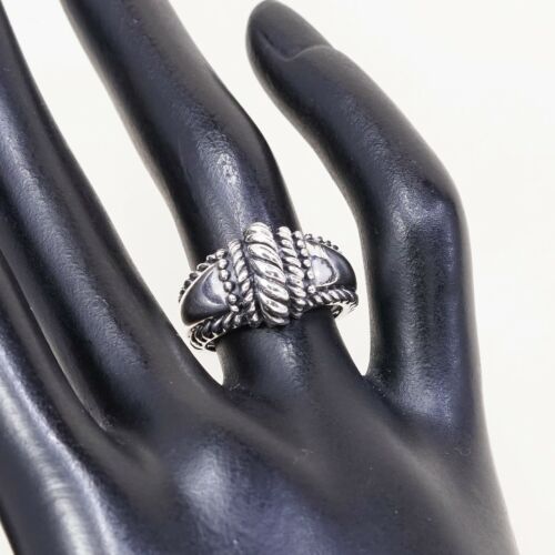 Size 6, Vtg Sterling Silver Handmade Ring 925 Silver Band w/ Cable inlay