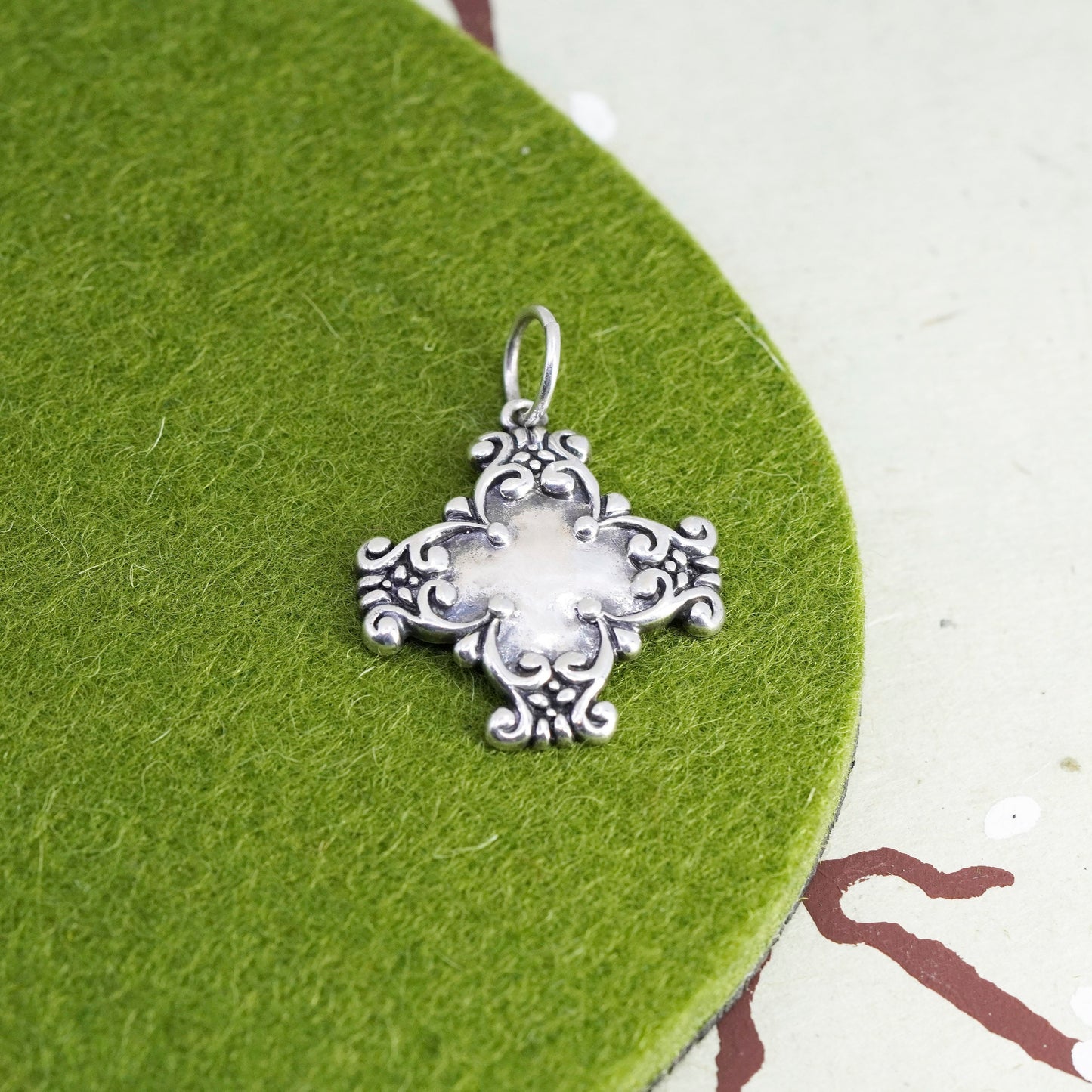 Vintage Sterling silver handmade charm, 925 Jerusalem cross pendant