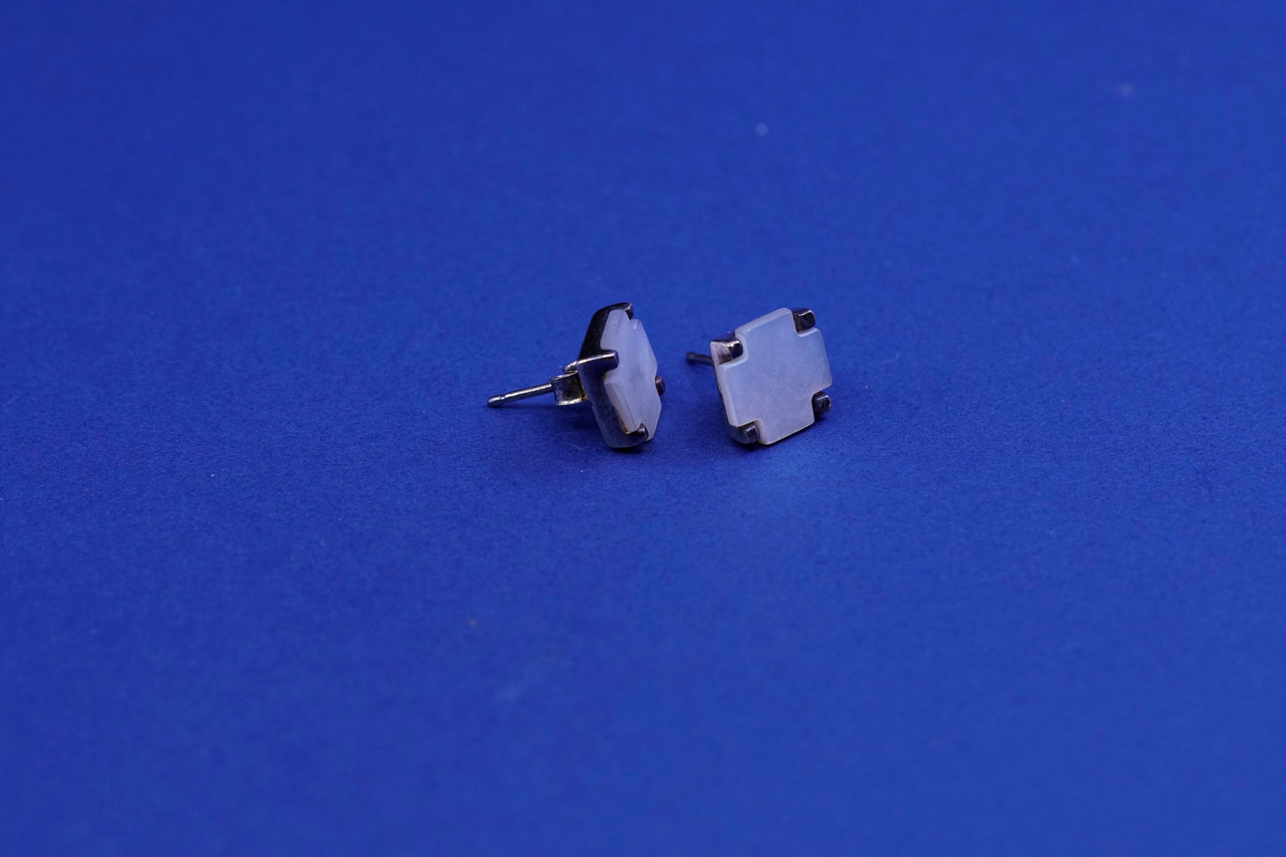 Vintage sterling silver handmade earrings, 925 cross studs with mother of pearl