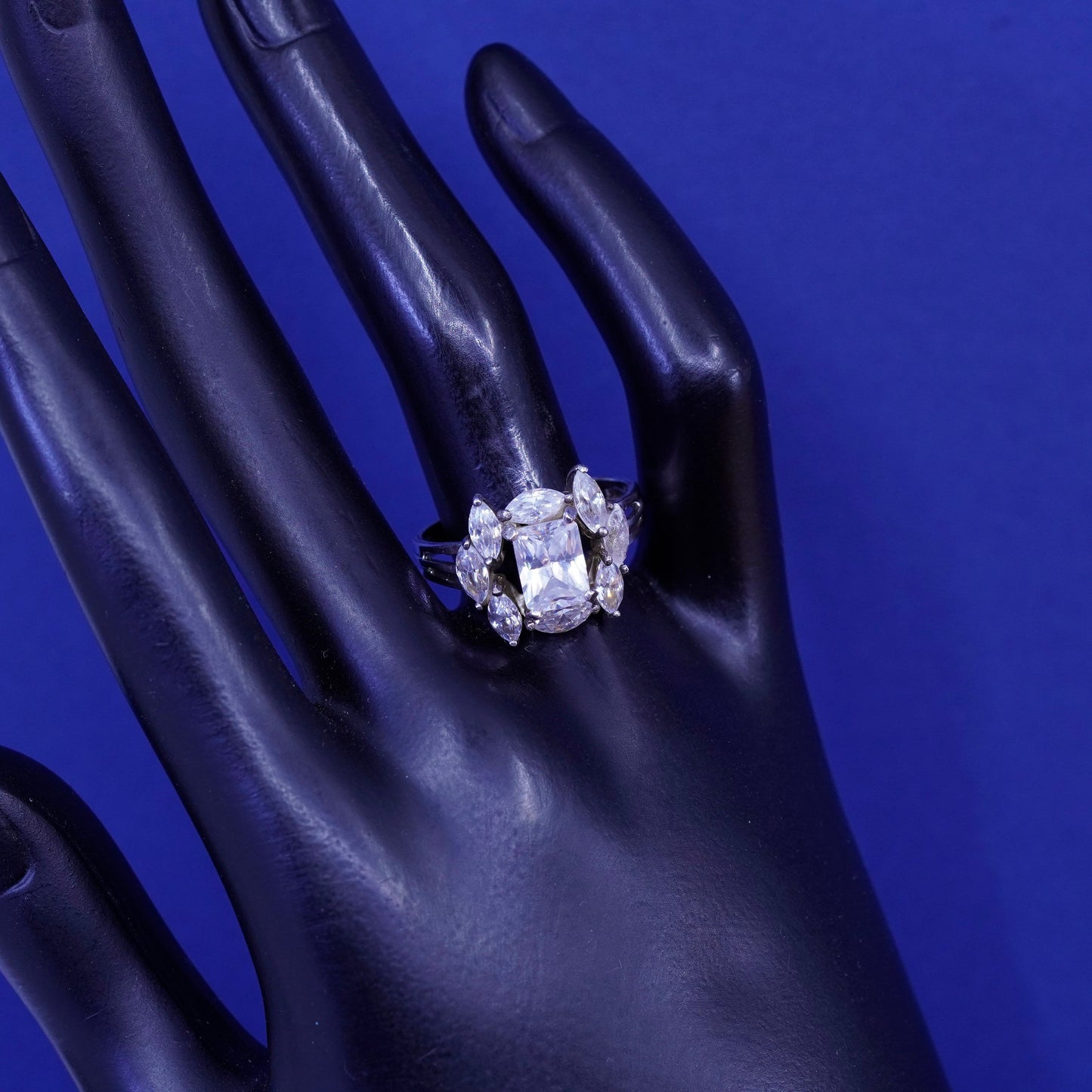 Size 9.5, vintage Sterling 925 silver engagement ring with cz