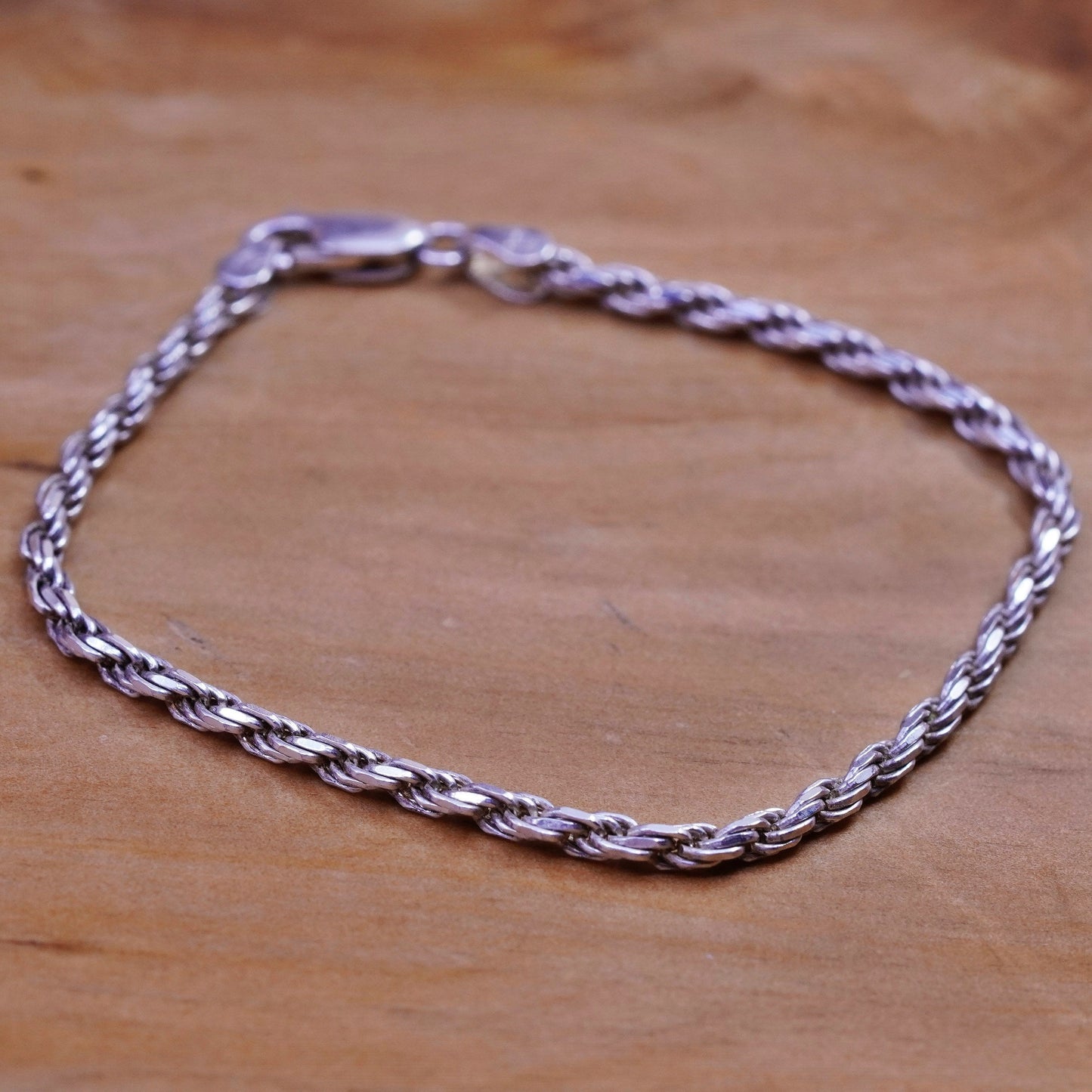 7”, 2.5mm, vintage Sterling silver diamond rope bracelet, Italy 925 chain