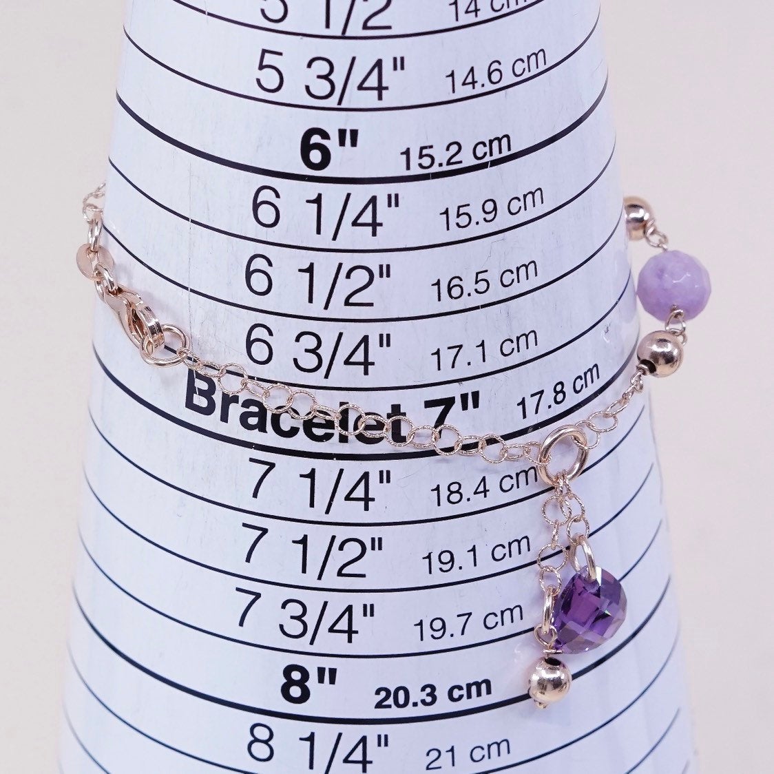 7", Vermeil rose gold Sterling silver circle bracelet w/ natural amethyst beads