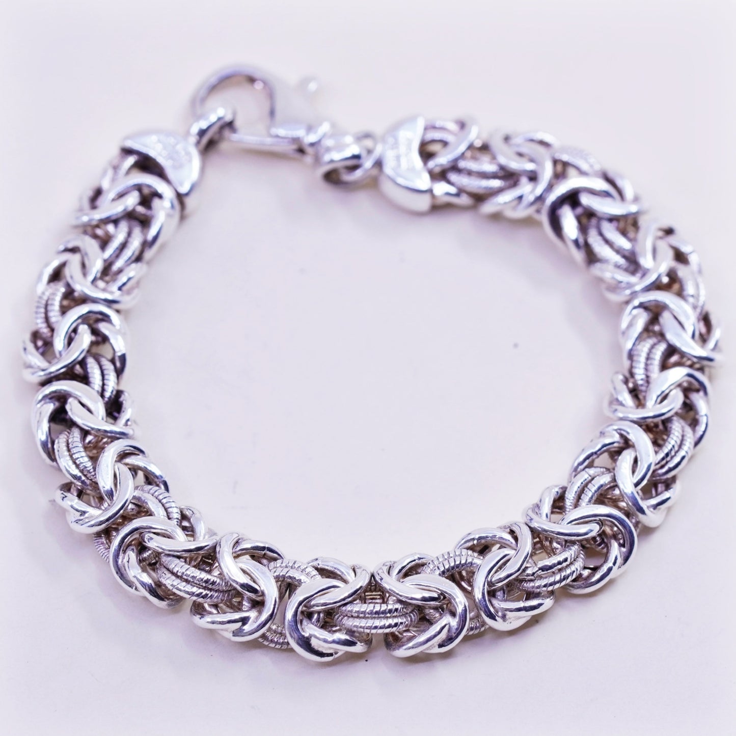 6.5”, vtg milor bold Sterling silver bracelet, 925 Byzantine, birdcage chain