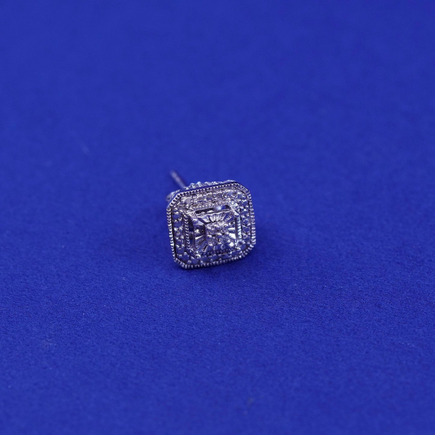 Vintage sterling silver handmade earrings, 925 studs with cluster diamond