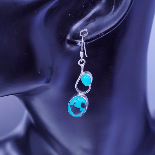 Vintage Sterling 925 silver handmade earrings with oval turquoise