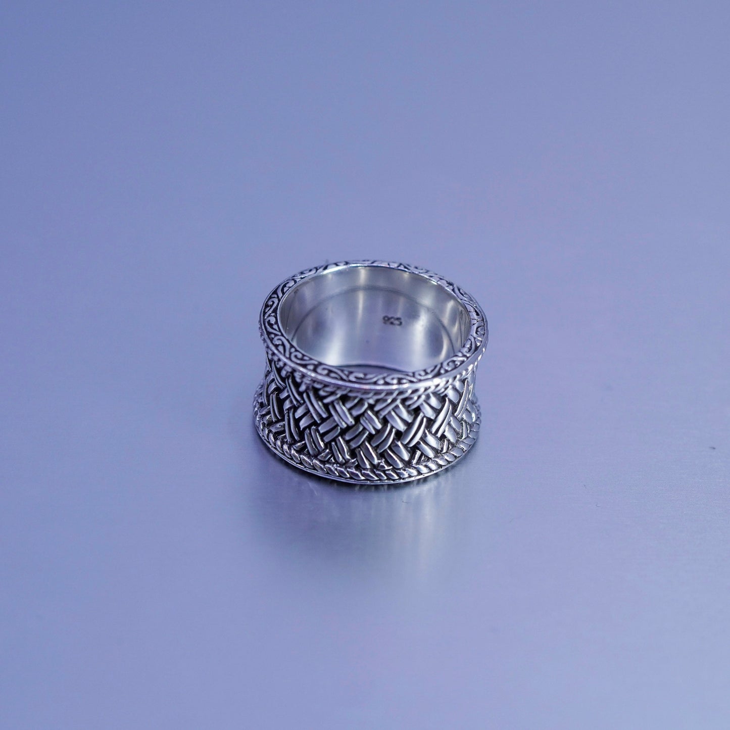 Size 8, vintage Sterling 925 silver handmade ring, woven braided cable band