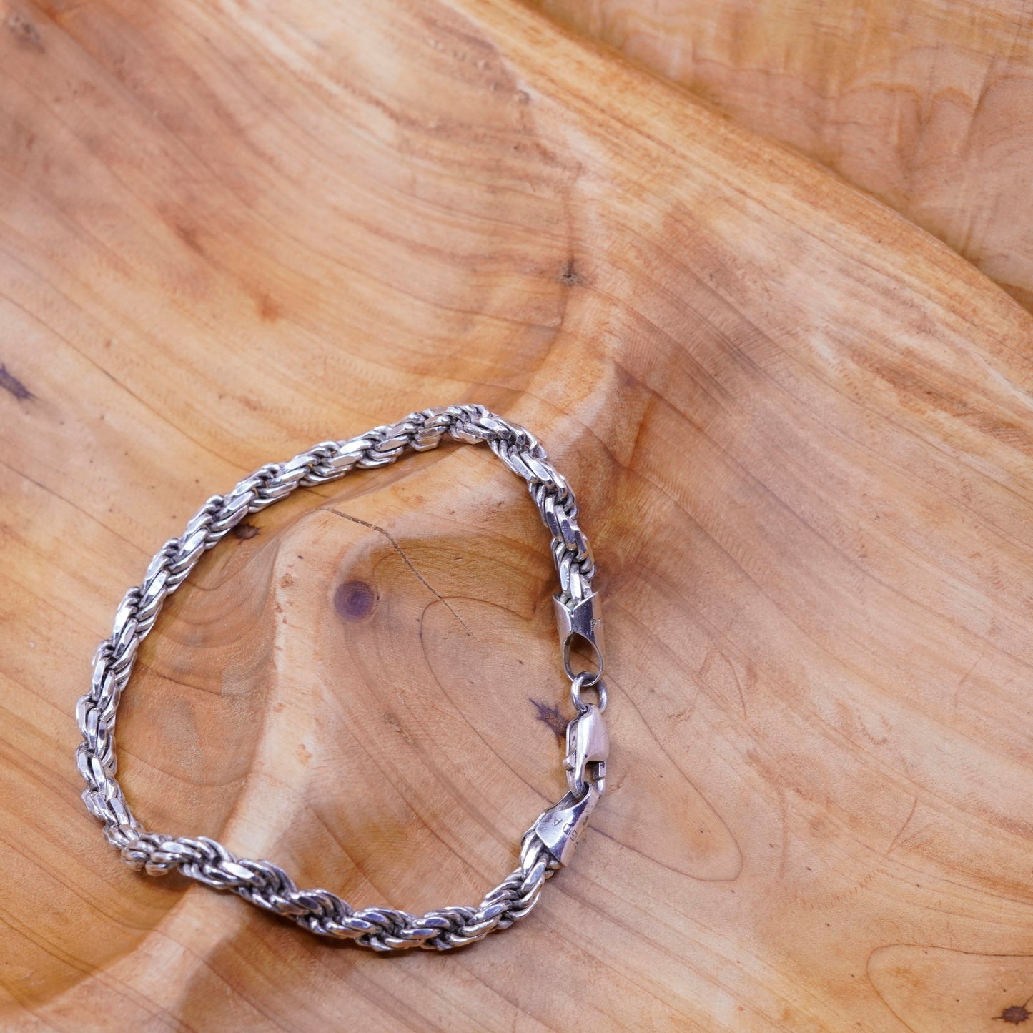 8.75”, 5mm, vintage PGDA Sterling silver bracelet, Italy 925 men’s rope chain