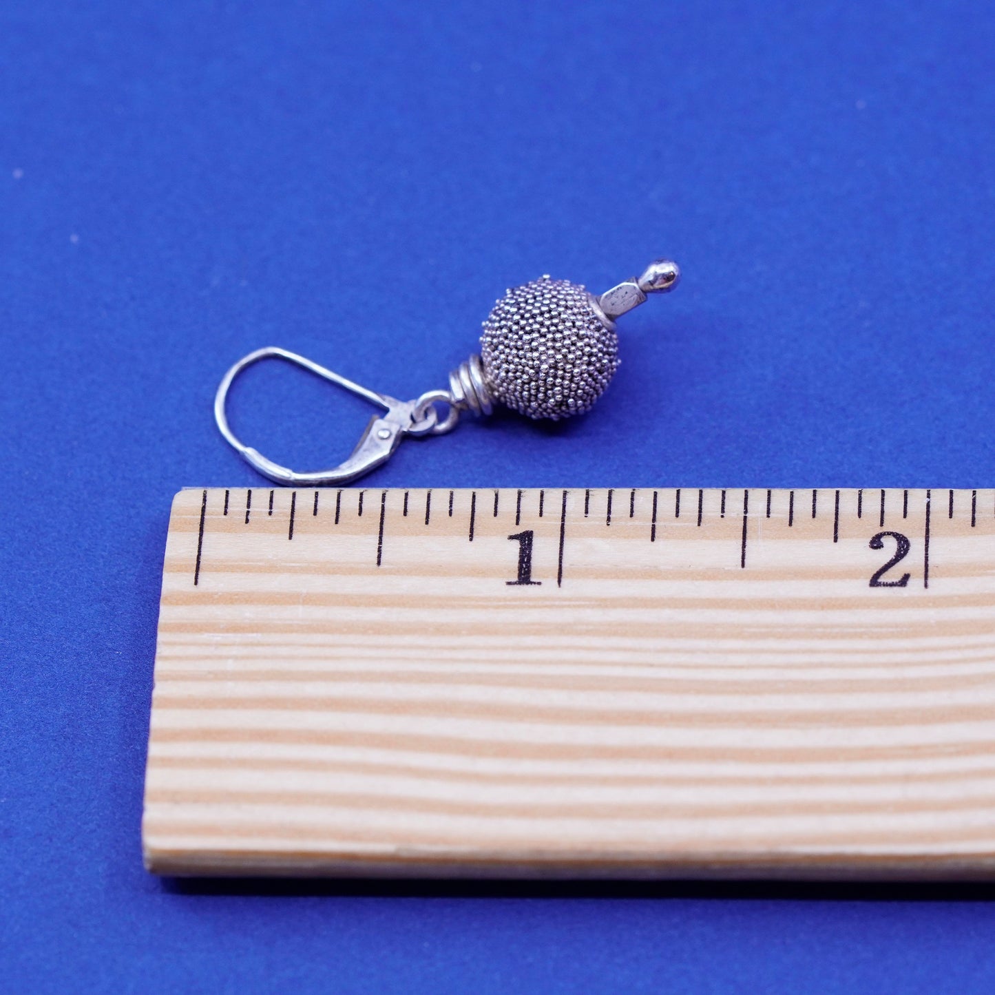 Vintage sterling silver handmade earrings, 925 Bali beads drop