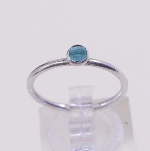 Sz 7.25, Vtg Sterling Silver Handmade Ring, 925 Silver Band W Malachite Inlay