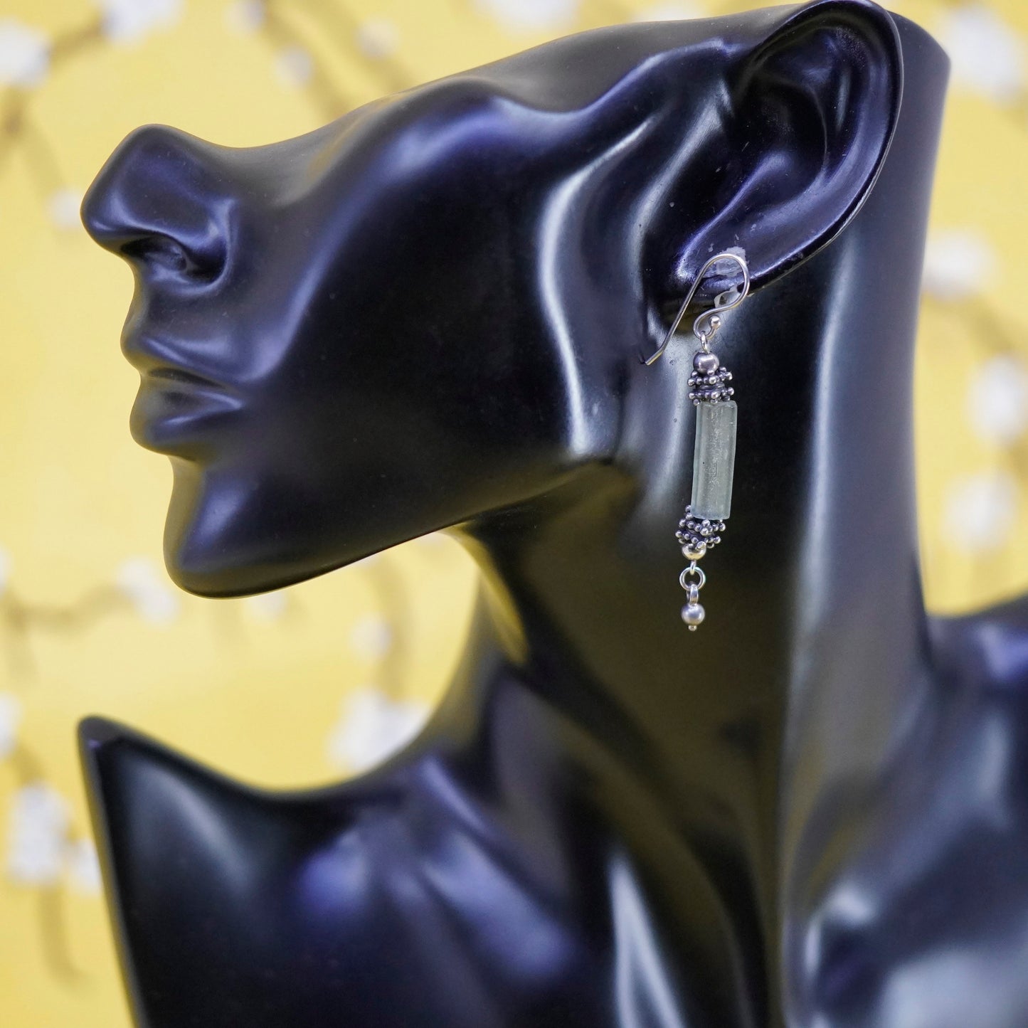 Vintage Sterling 925 silver handmade earrings with long Roman glass and beads