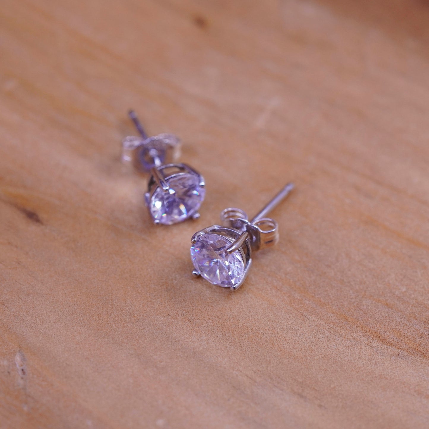 6mm, vintage Sterling silver clear round crystal studs, cz earrings